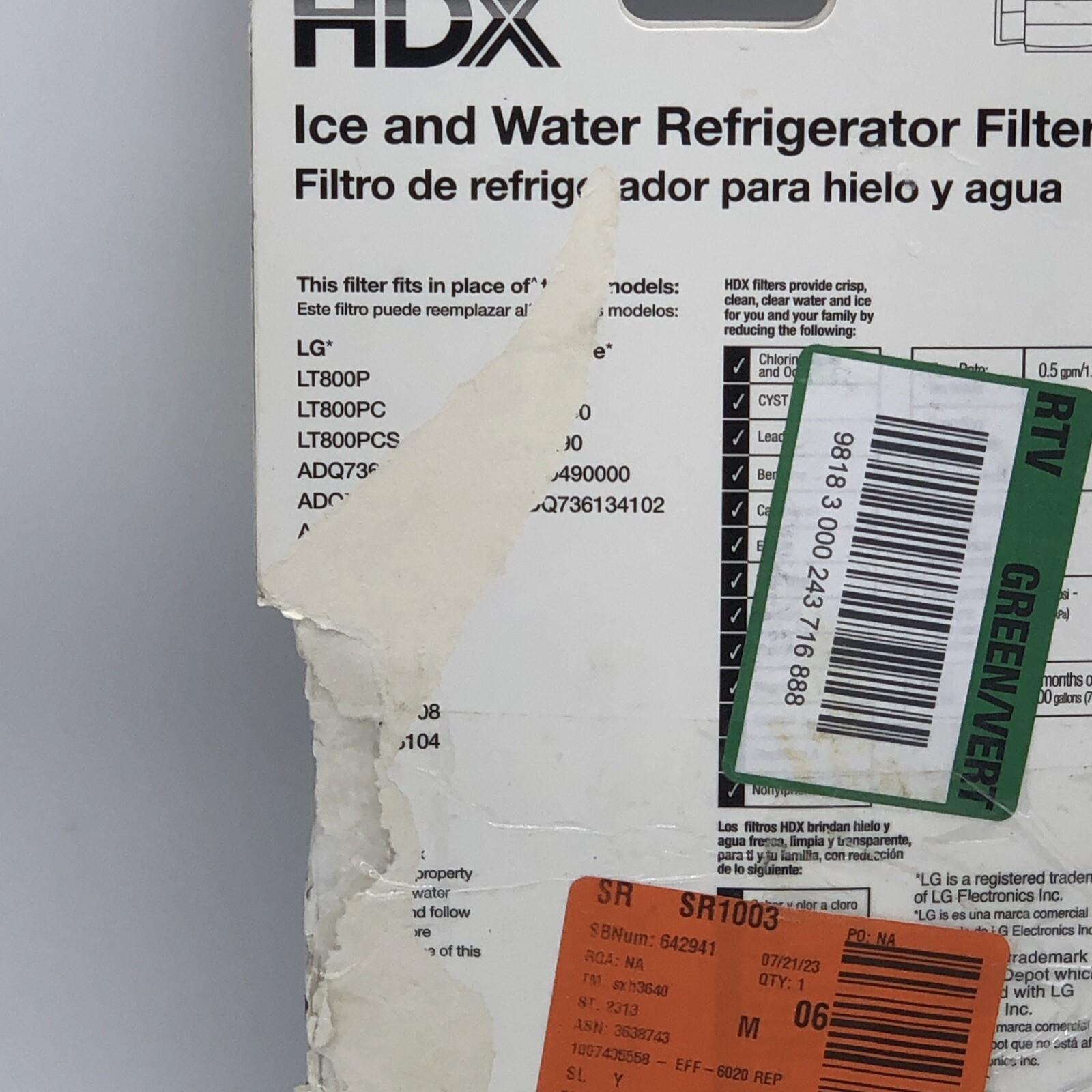 HDX Ice And Water Refrigerator Filter Replacement For LG LT800P 2 Pack