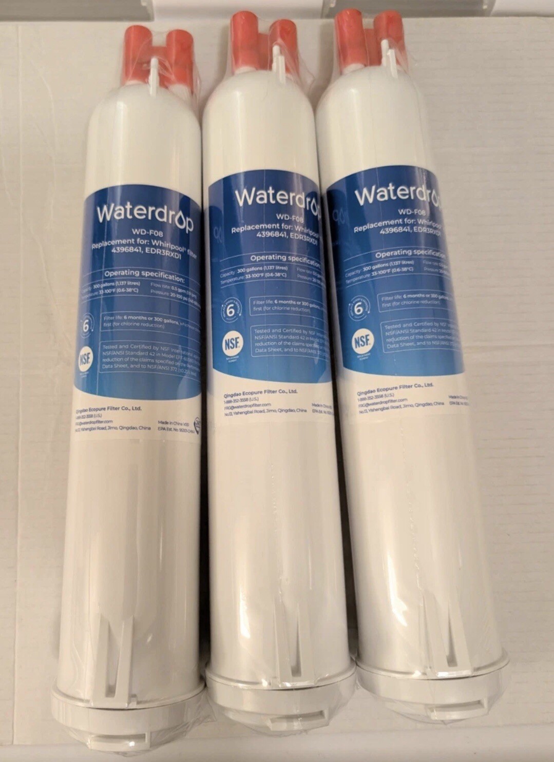 New Sealed 3 Waterdrop WD-F08 Replacement Filters 4396841, EDR3RXD1