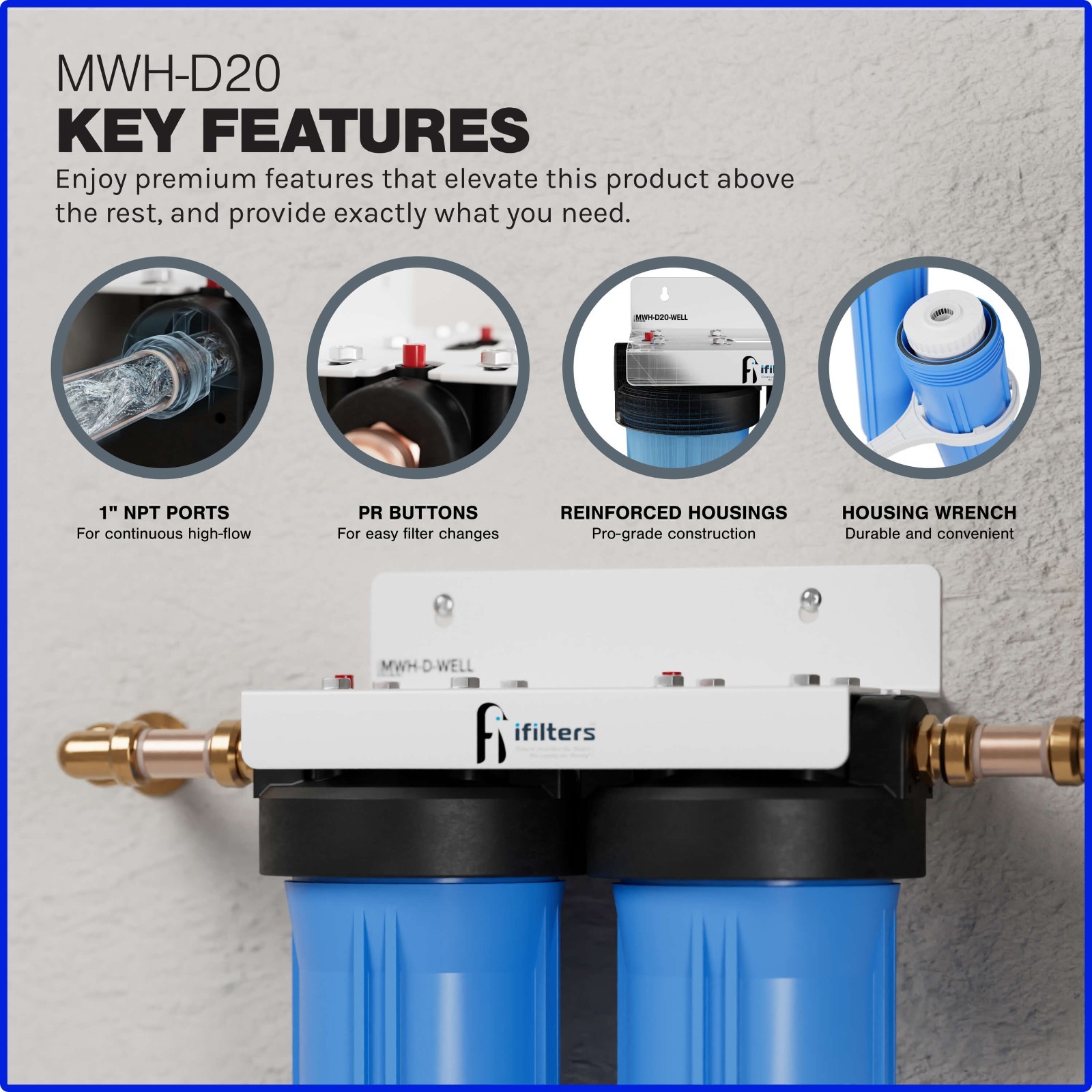 Whole House Filter System 2 Stage 20″ Sediment Chlorine Taste Odor VOCs 1″ Ports