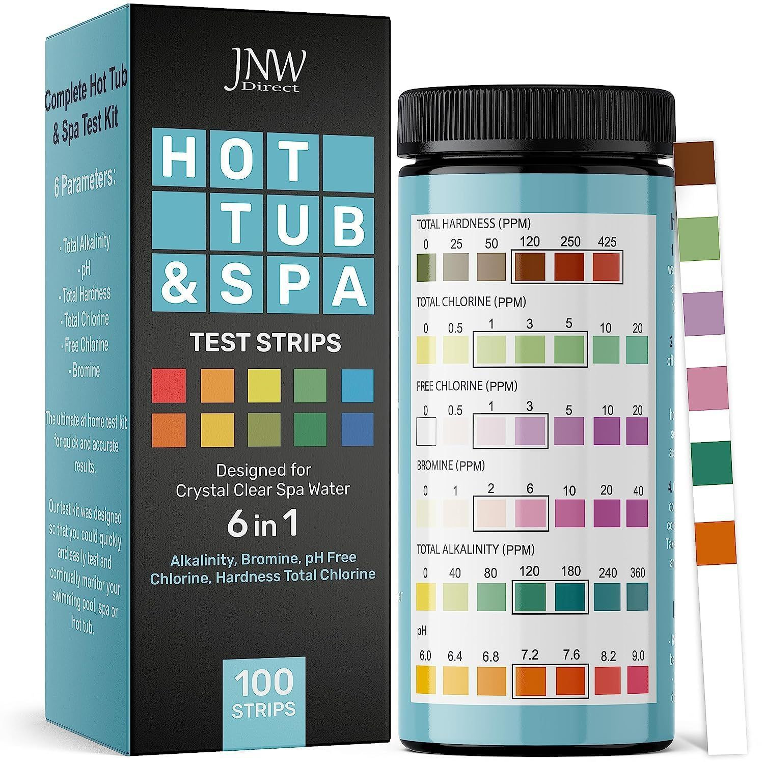 Hot Tub and Pool Test Strips – 6in1 Quick & Accurate Tub, Spa, 100