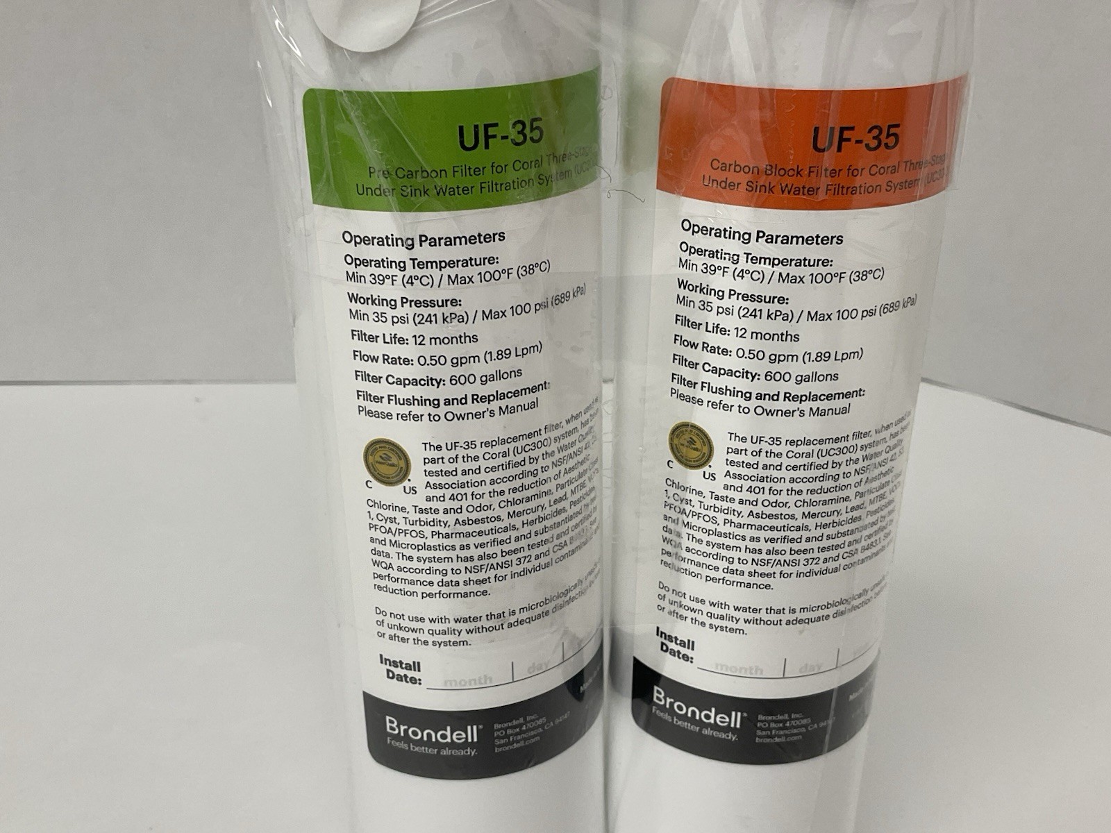 Brondell UF-35 Coral UC300 Replacement Pre-Carbon- Carbon Block Filter