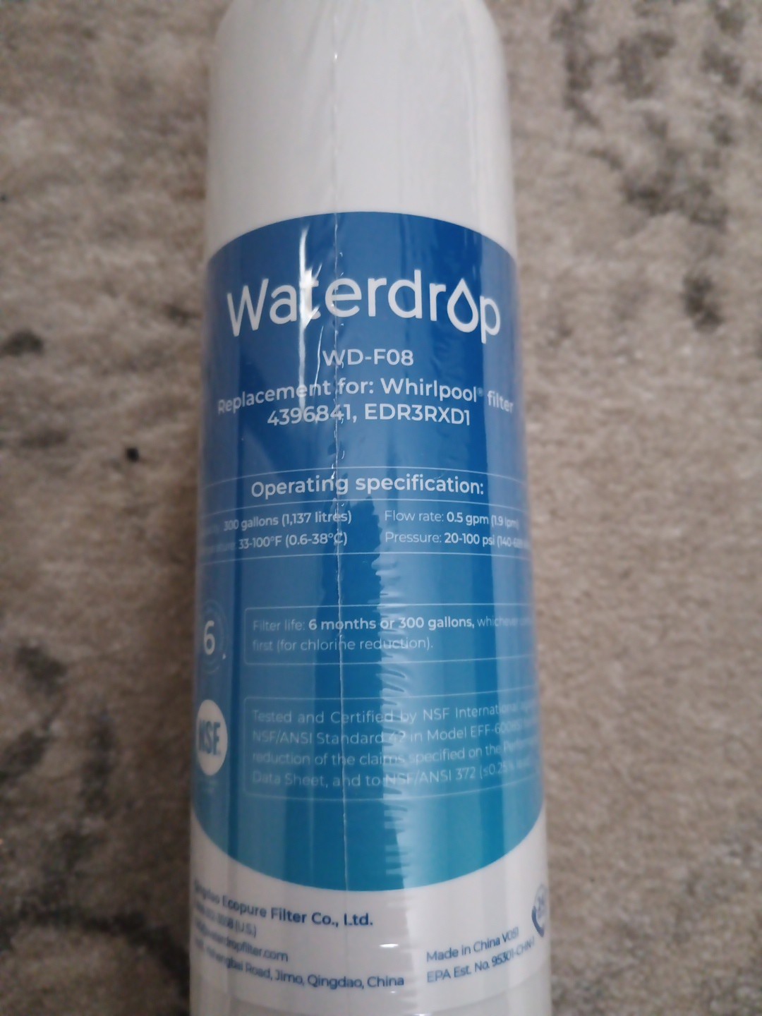Waterdrop WD-F08 eplacement Refrigerator Water Filter For WP Sealed Unopened