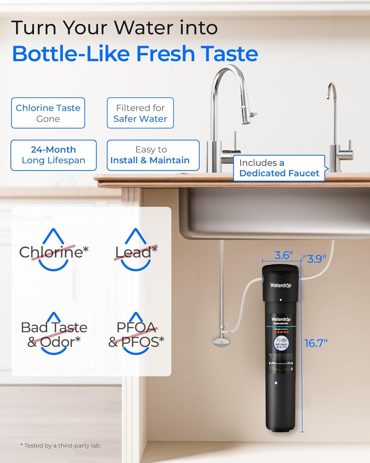 Waterdrop 15UB Under Sink Water Filter System, with Dedicated Faucet, 16K Gal