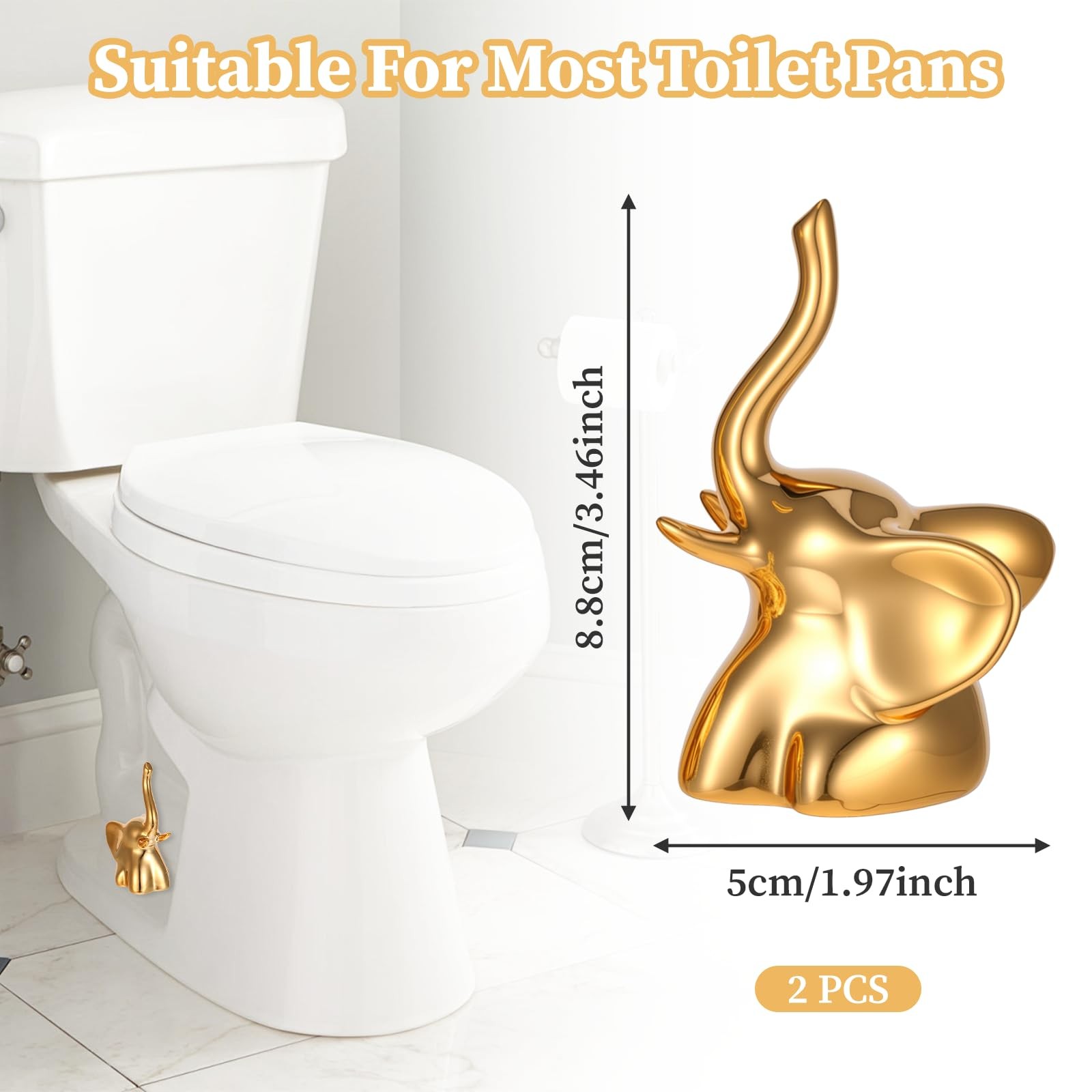 2Pcs Toilet Bolt Covers Decorative Gold Ceramic 3.46in (H) x 1.97in (D), gold