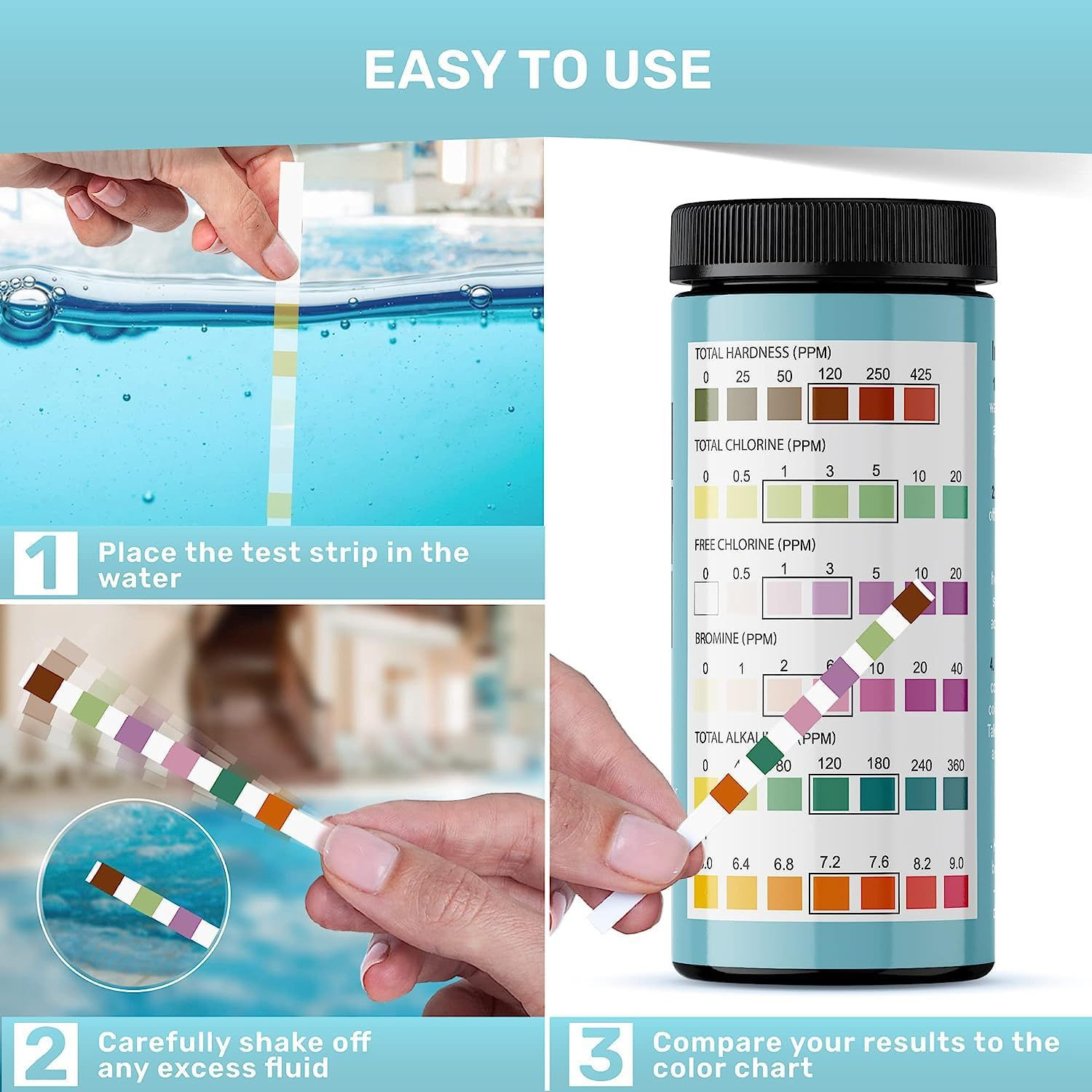 Hot Tub and Pool Test Strips – 6in1 Quick & Accurate Tub, Spa, 100