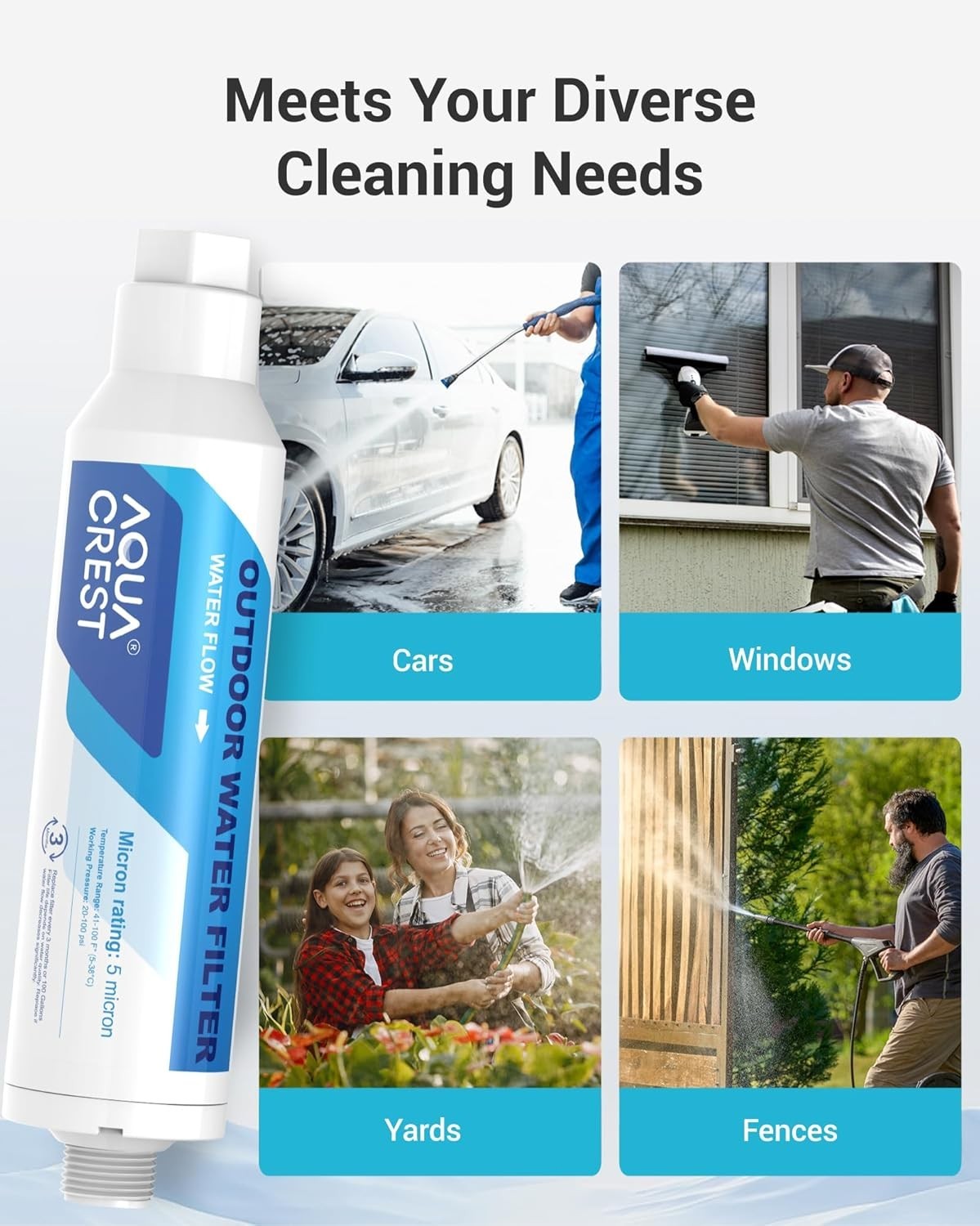 AQUA CREST Inline Water Filter for Car Washing, 4 Pack with 2 Hose Protector