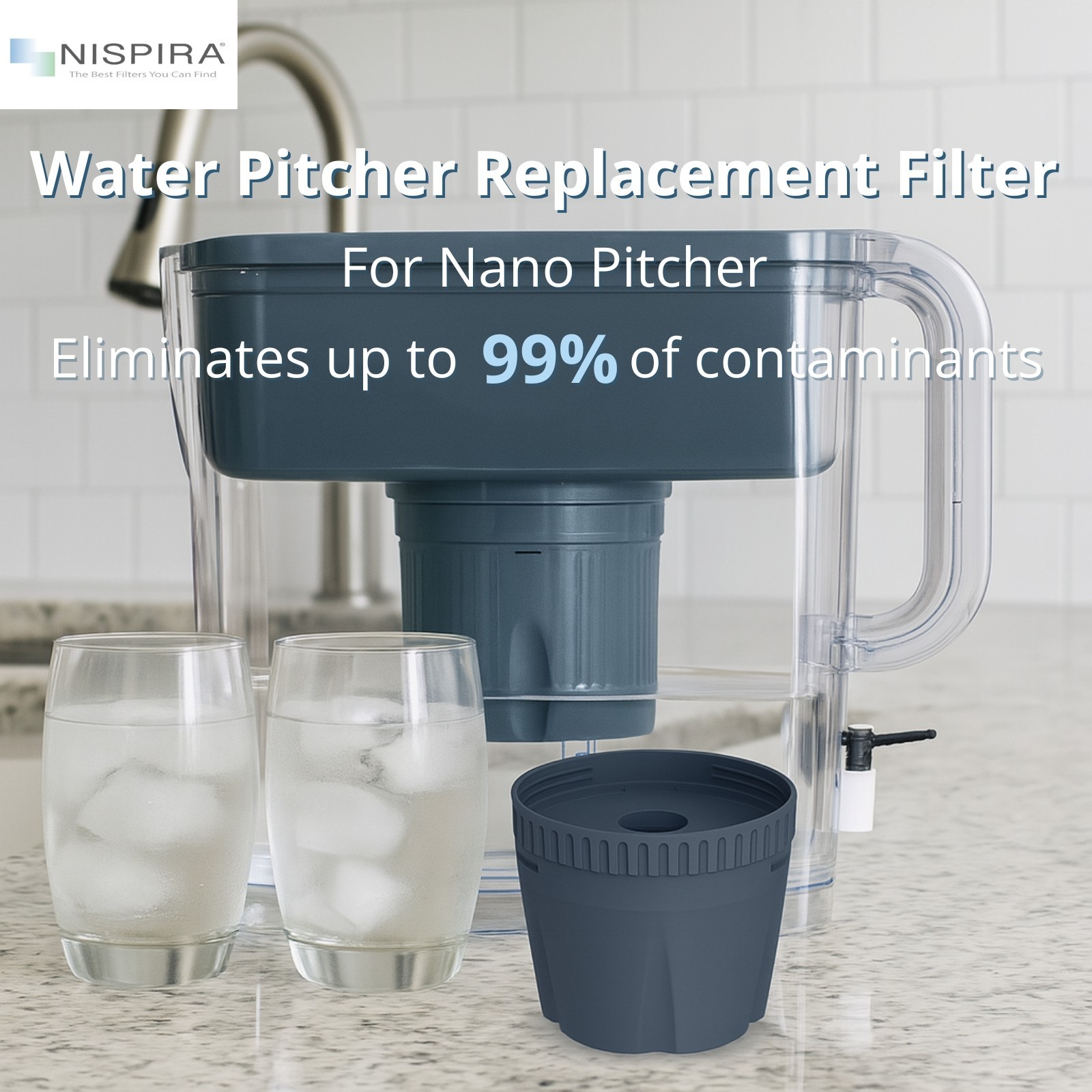 Nispira Water Pitcher Filter Replacement For Epic Nano Pitcher 150 Gal, 1 Pack