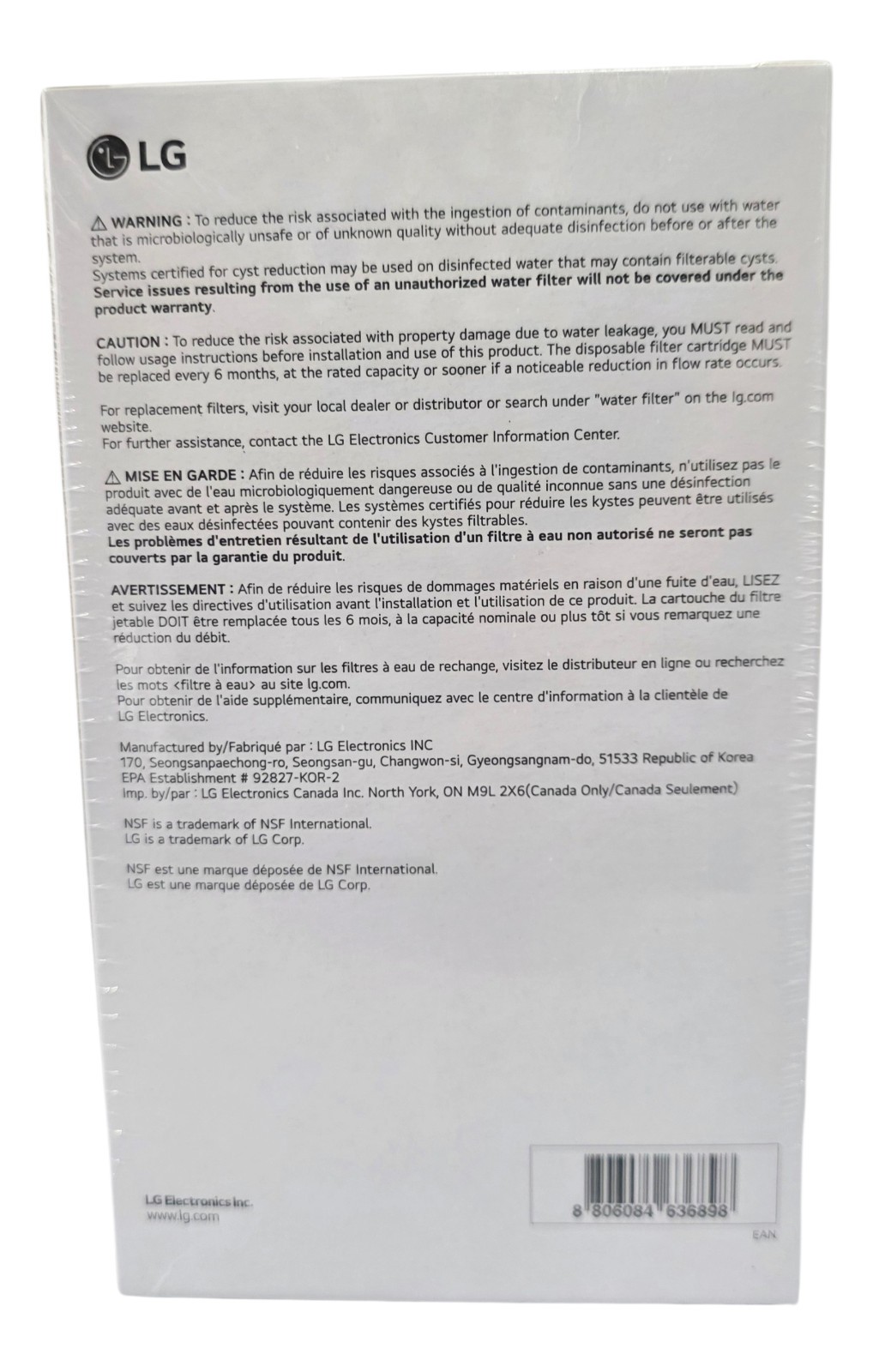 2 Pk Genuine LG LT1000P2 6-Month /200 Gal Refrigerator Replacement Water Filter
