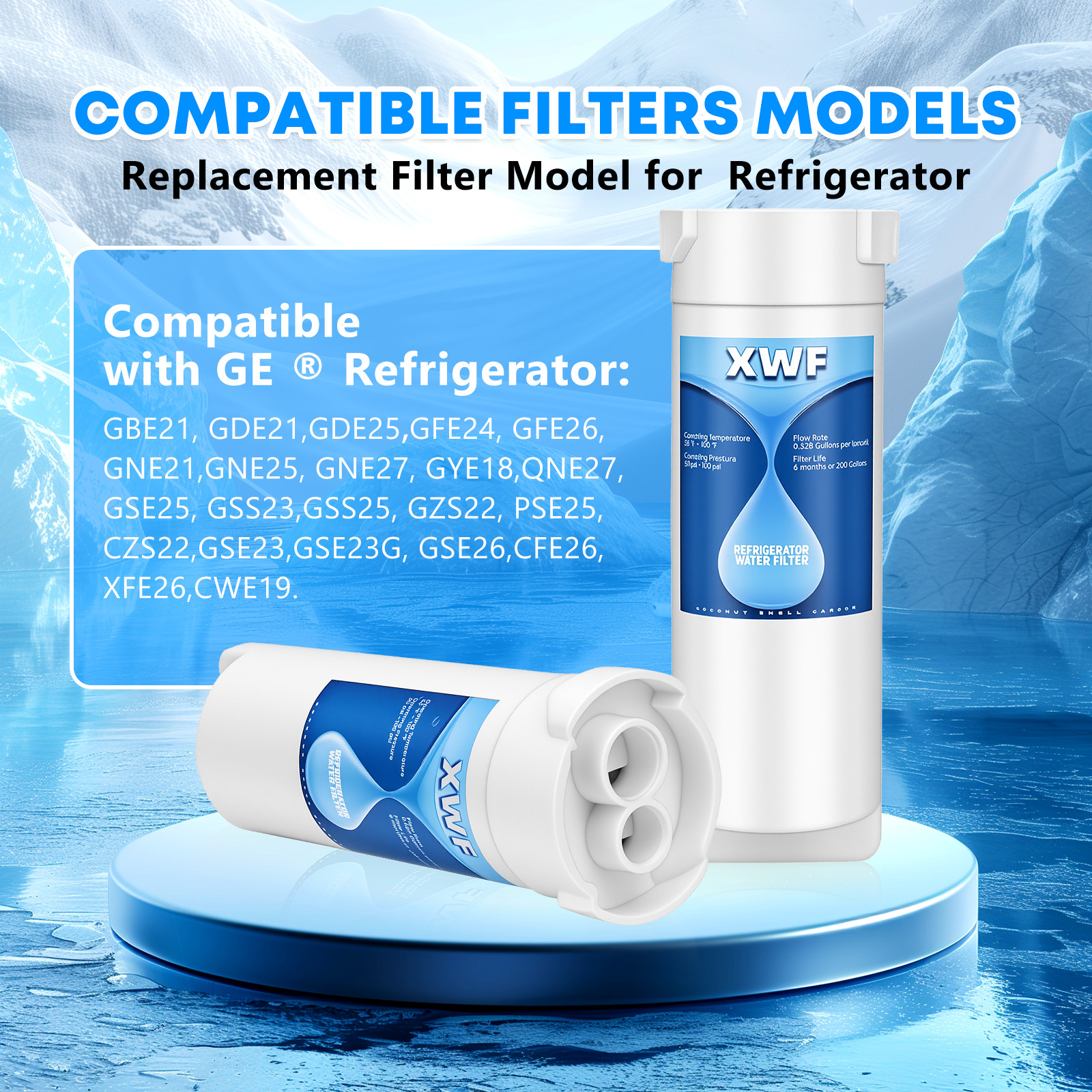 4 Pack GE XWF Replacement XWF GNE27 Appliances Refrigerator Water Filter
