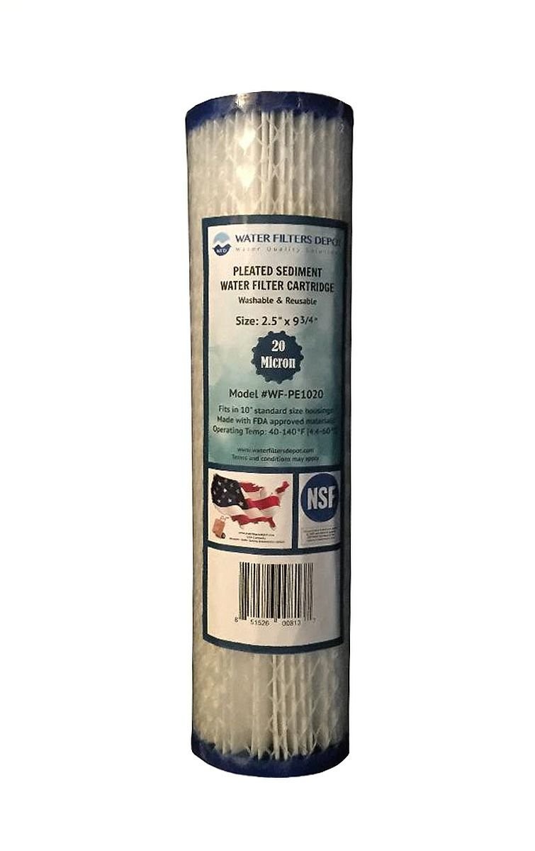 WF-PE1020 2.5-inch x 9-3/4-inch Pleated Sediment Water Filter Cartridge, fits…