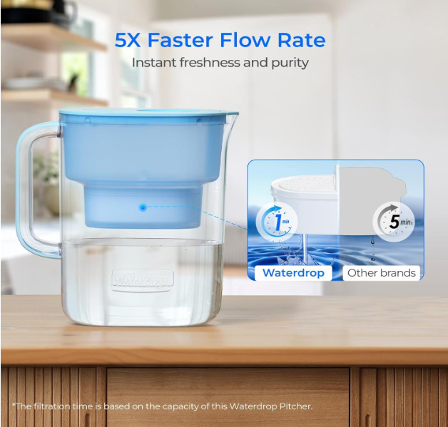 Waterdrop Water Filter Pitcher with 1 Filter, 200-Gallon Long-Life, 10-Cup Large