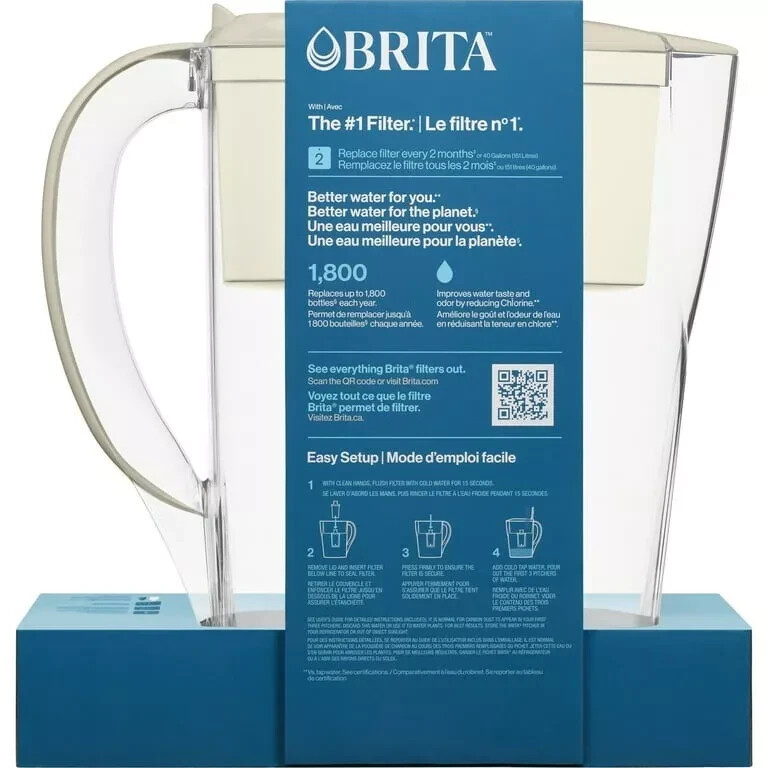 Brita Space Saver Plastic 6-Cup Water Filter Pitcher, Beige
