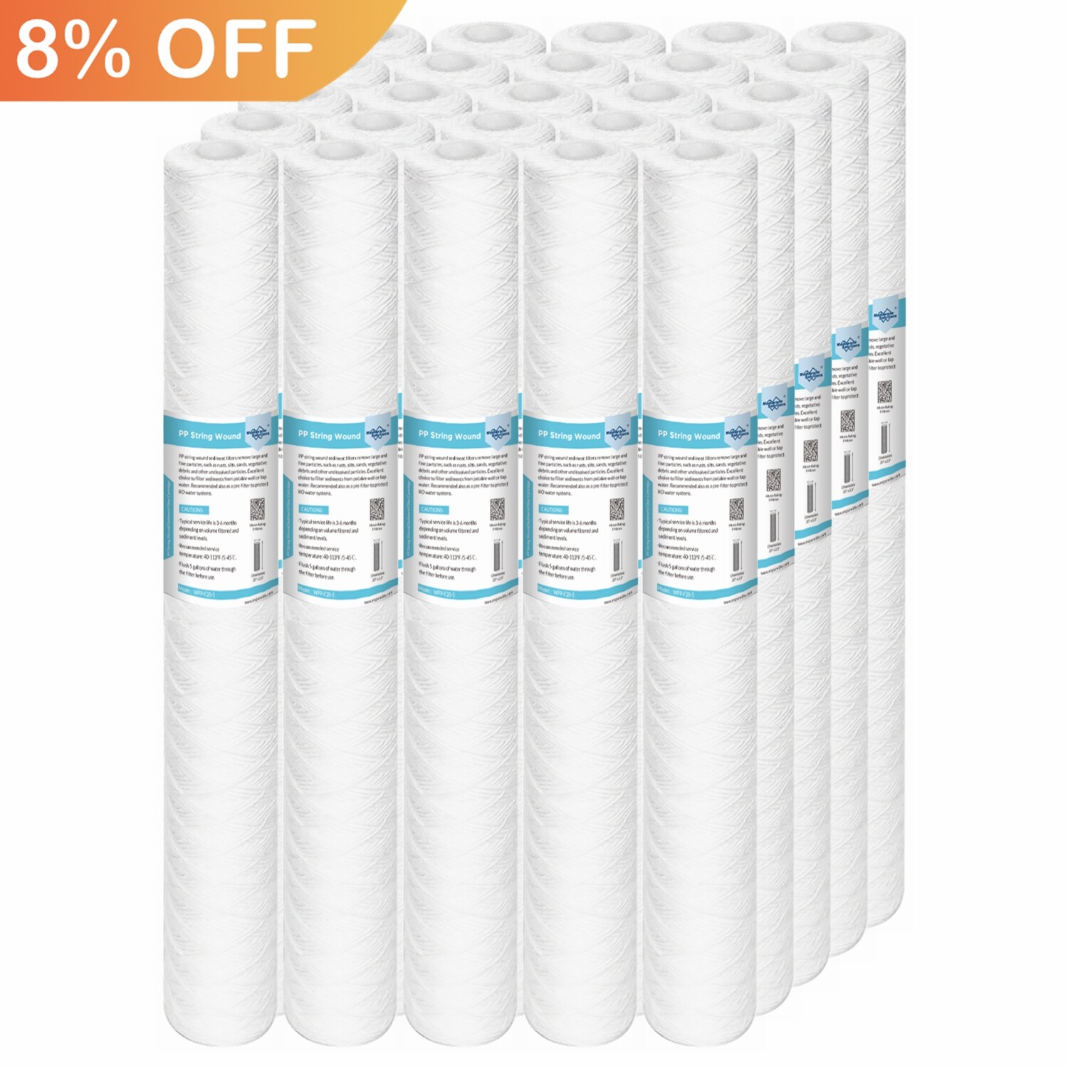 25 Pack 20″x2.5″ Whole House String Wound Sediment Water Filter 1/5/10/20 Micron