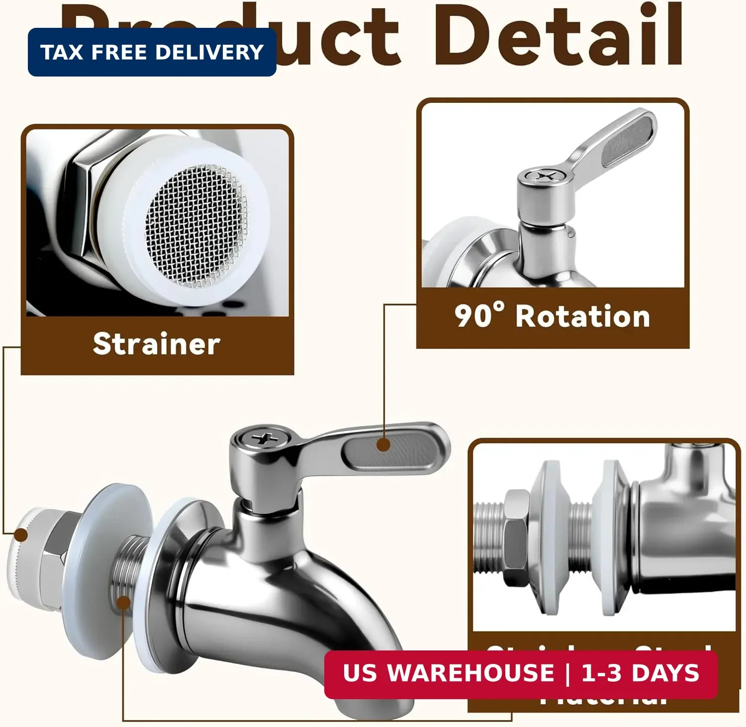 Water Spigot Compatible with Igloo Cooler, 1 Pack Stainless Steel Spigot for Sta