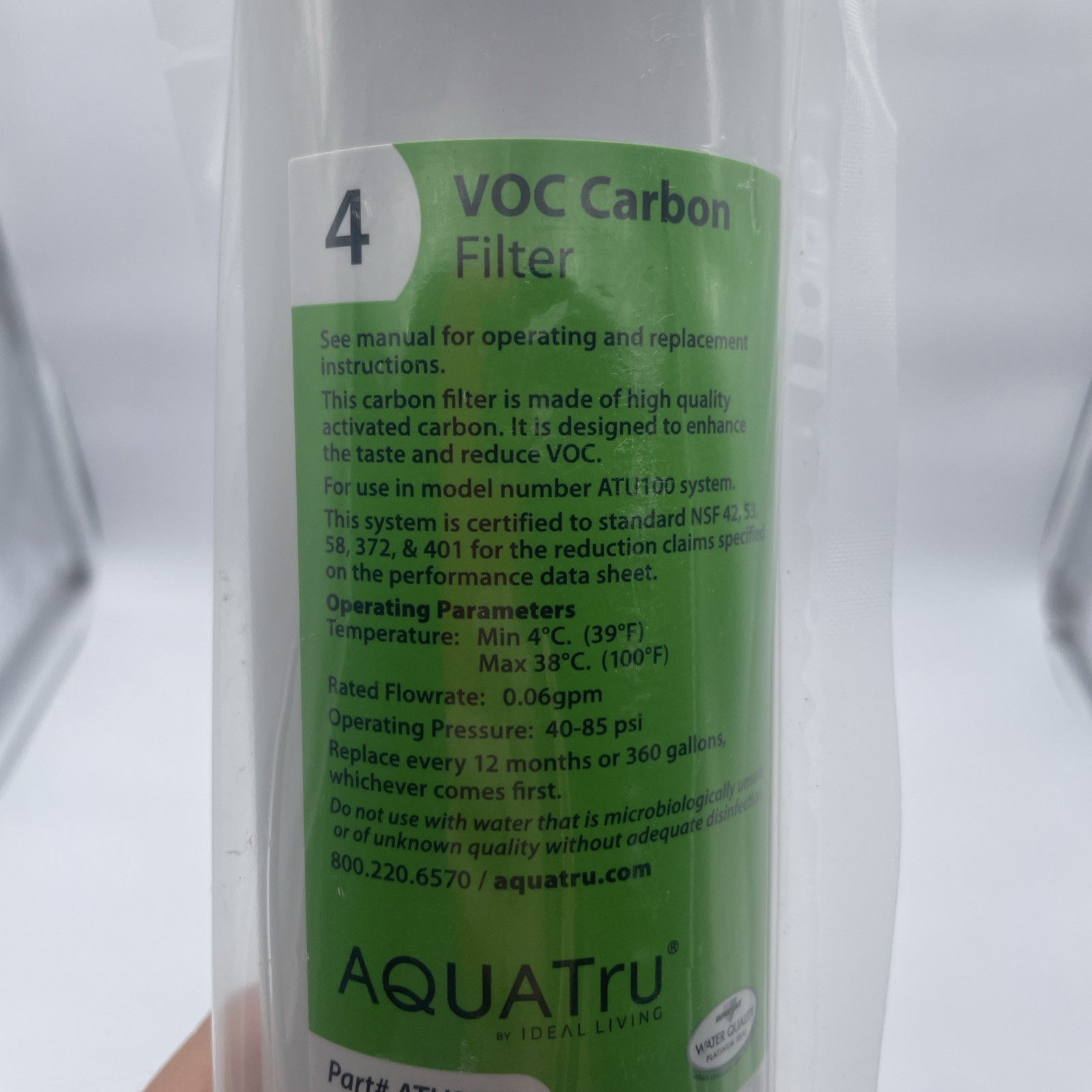 AquaTru VOC Carbon Filter Stage 4 Filter Part # AT2003