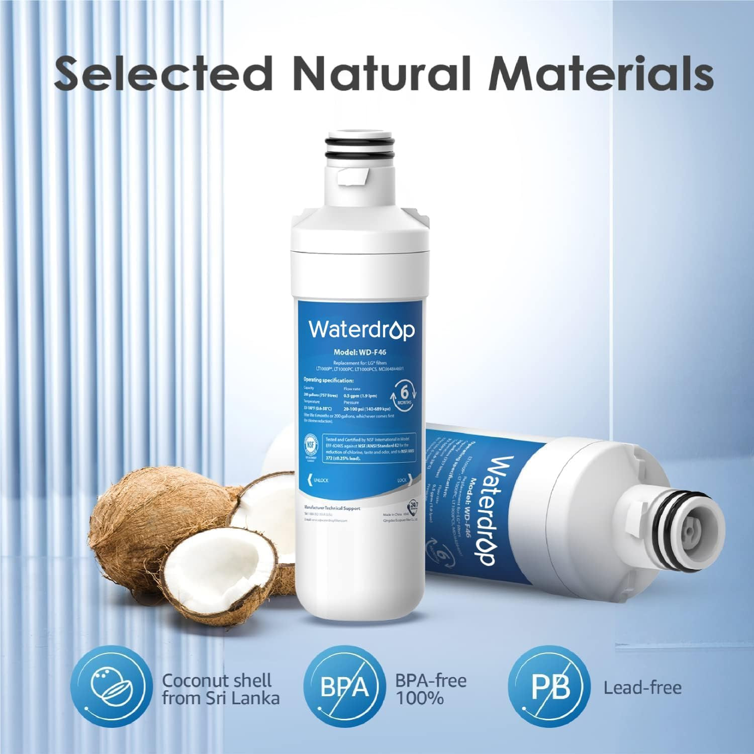 Waterdrop LT1000PC ADQ747935 Refrigerator Water Filter and Air Filter, Replaceme