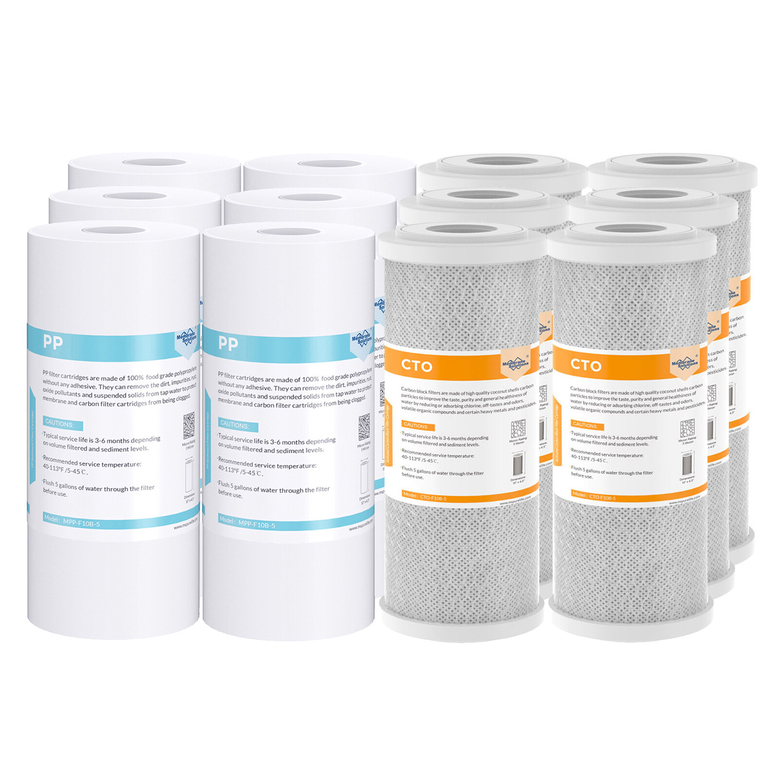5μm 10″x4.5″ Sediment CTO Carbon Block Water Filter Whole House Cartridges Set