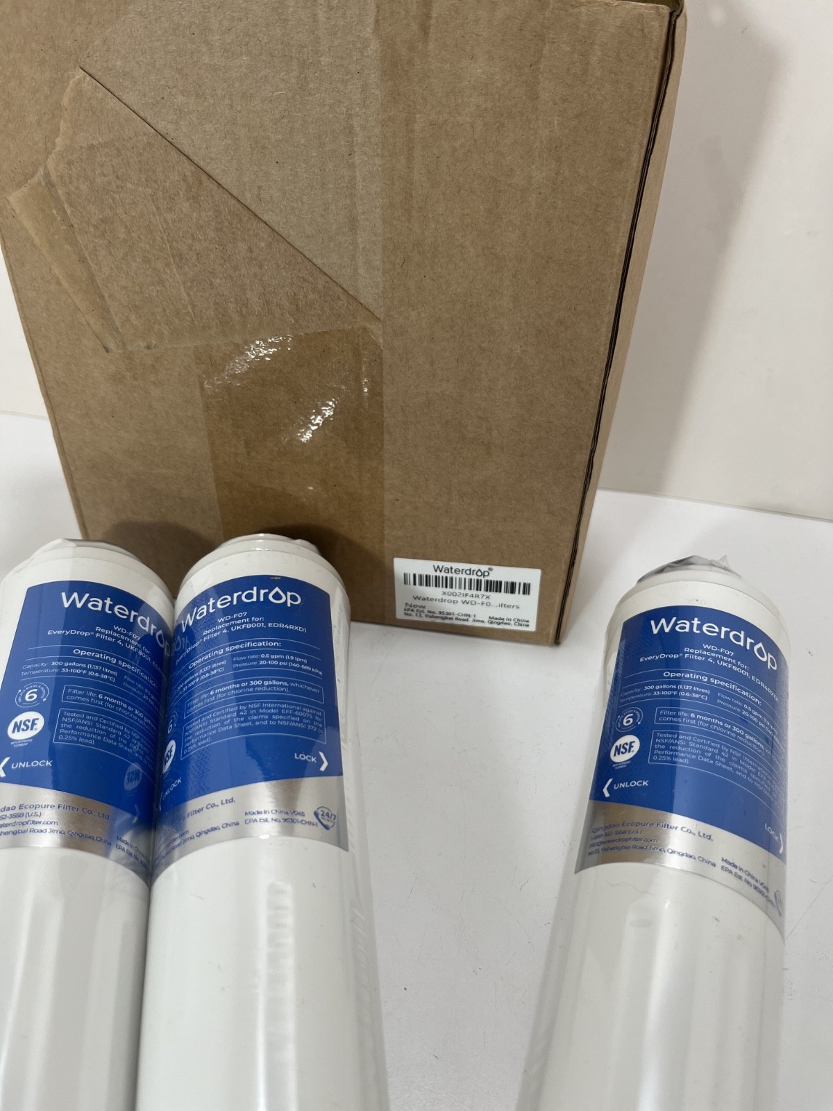 3x WATERDROP WD-F07 Replacement Water Filter 300 gallons/unit – NEW & Sealed
