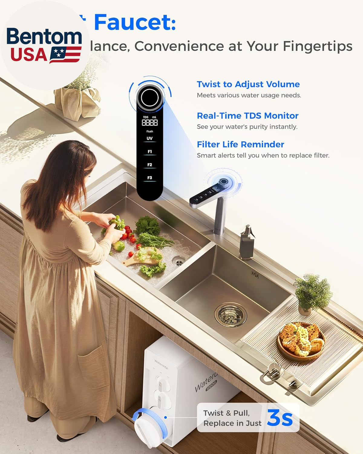 X12 Alkaline Mineral Reverse Osmosis System, NSF/ANSI 42&58&372 Certified, 1200