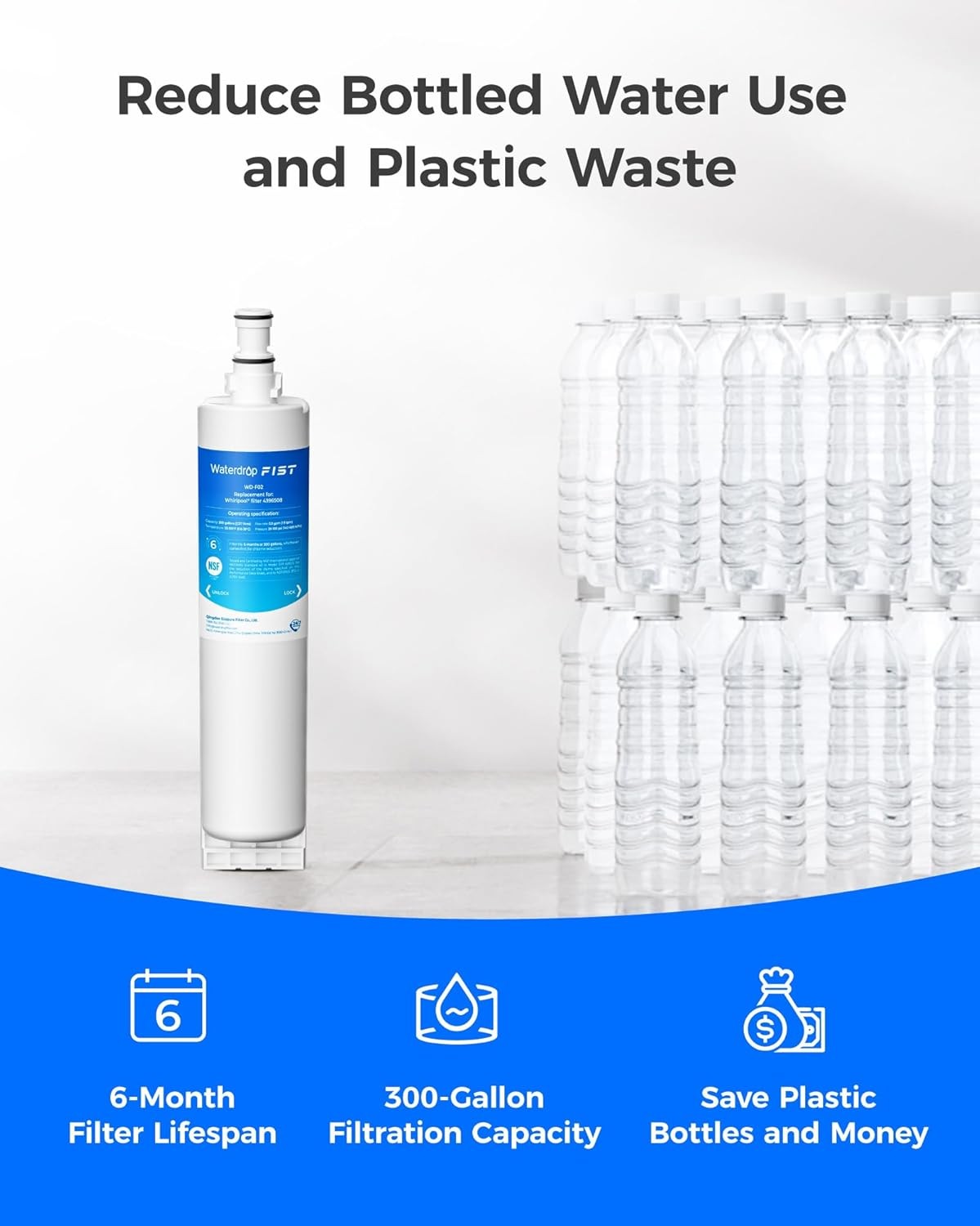 Waterdrop 4396508, 4396510, 4396508p, 4396547 Refrigerator Water Filter, 4 Packs