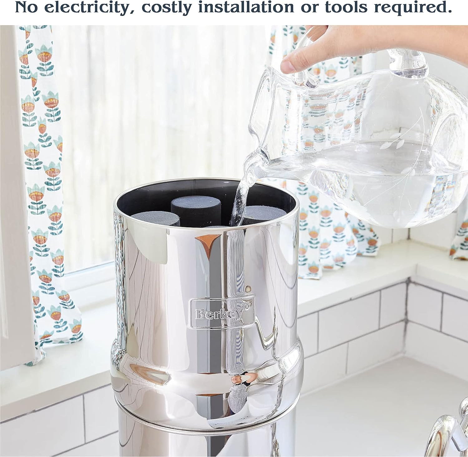 Big Gravity-Fed Stainless Steel Countertop Water Filter System 2.25 Gallon with