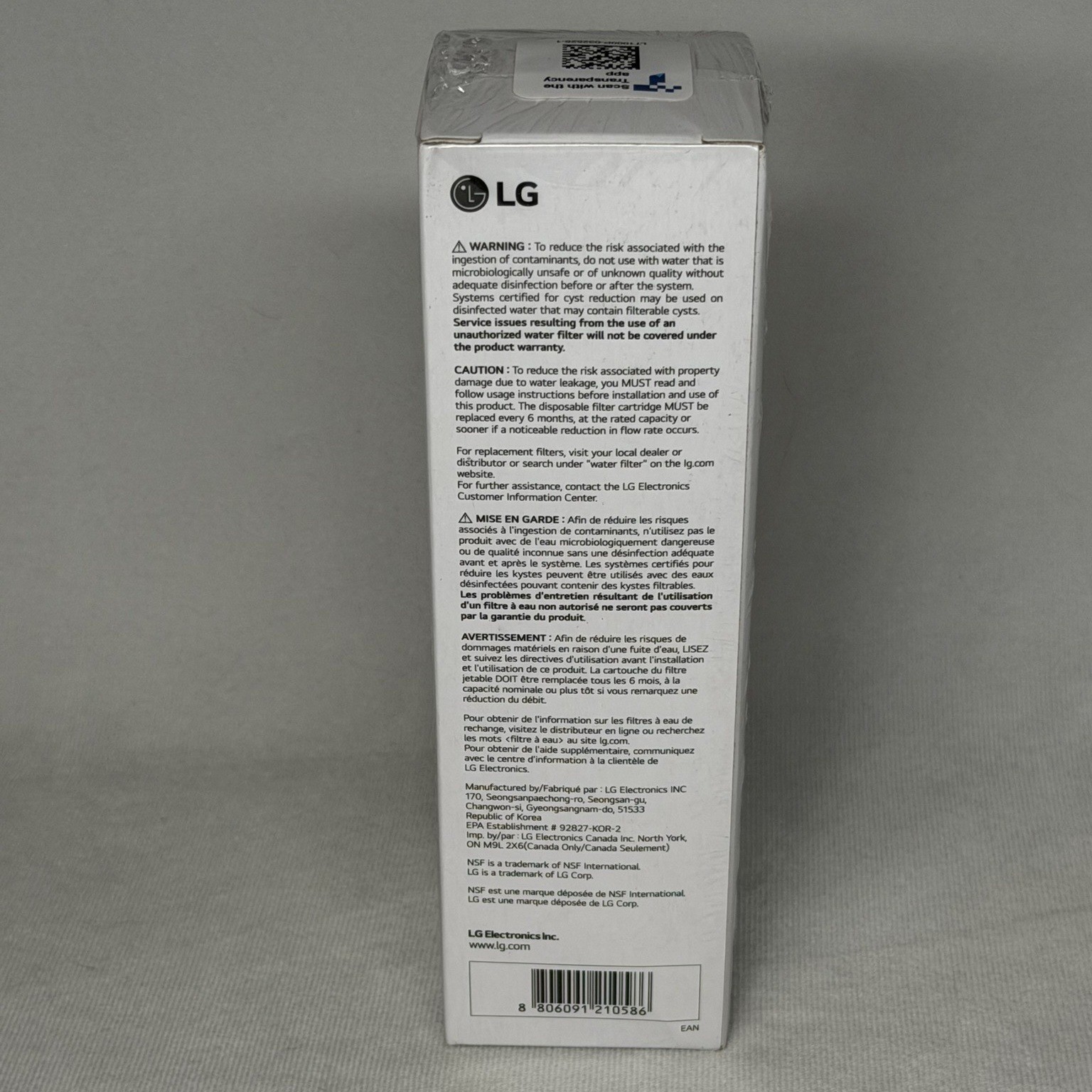 LG LT1000P Refrigerator Water Filter Replacement Cartridge ADQ747935 Genuine NEW