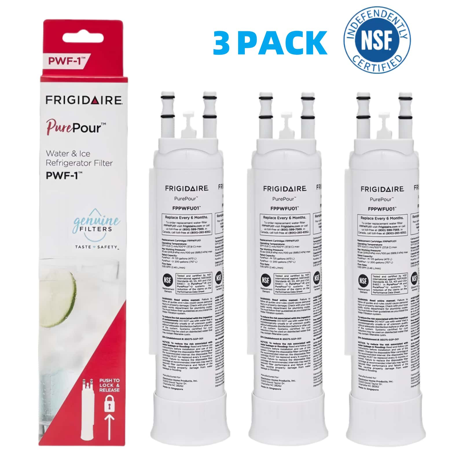 US STOCK 3Pack Frigidaire FPPWFU01 PWF-1 Refrige PurePour Water &Ice Filter New