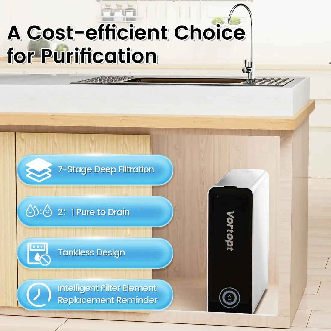 Tankless RO Reverse Osmosis System Water Filter Under Sink Filtration 600 GPD