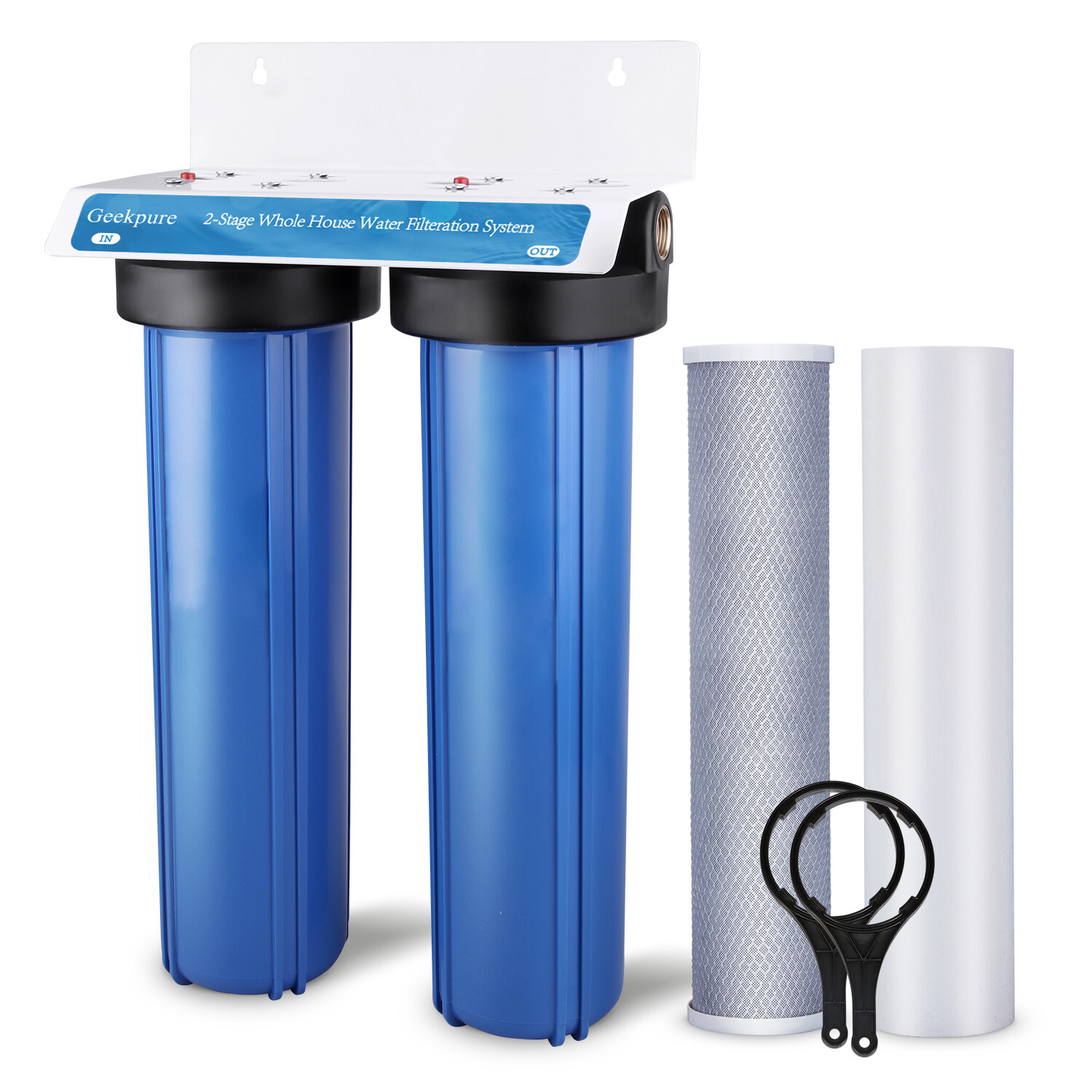 Geekpure 2 Stage Whole House Water Filter System 1″ Port 4.5″ x 20″ w/ PP Carbon