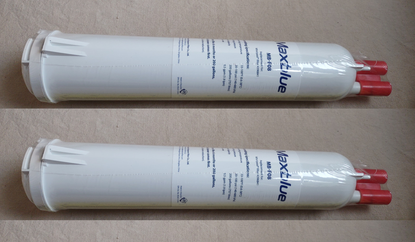 Lot of (2) Maxblue MB-F08 Refrigerator Replacement Water Filter, NEW Sealed.