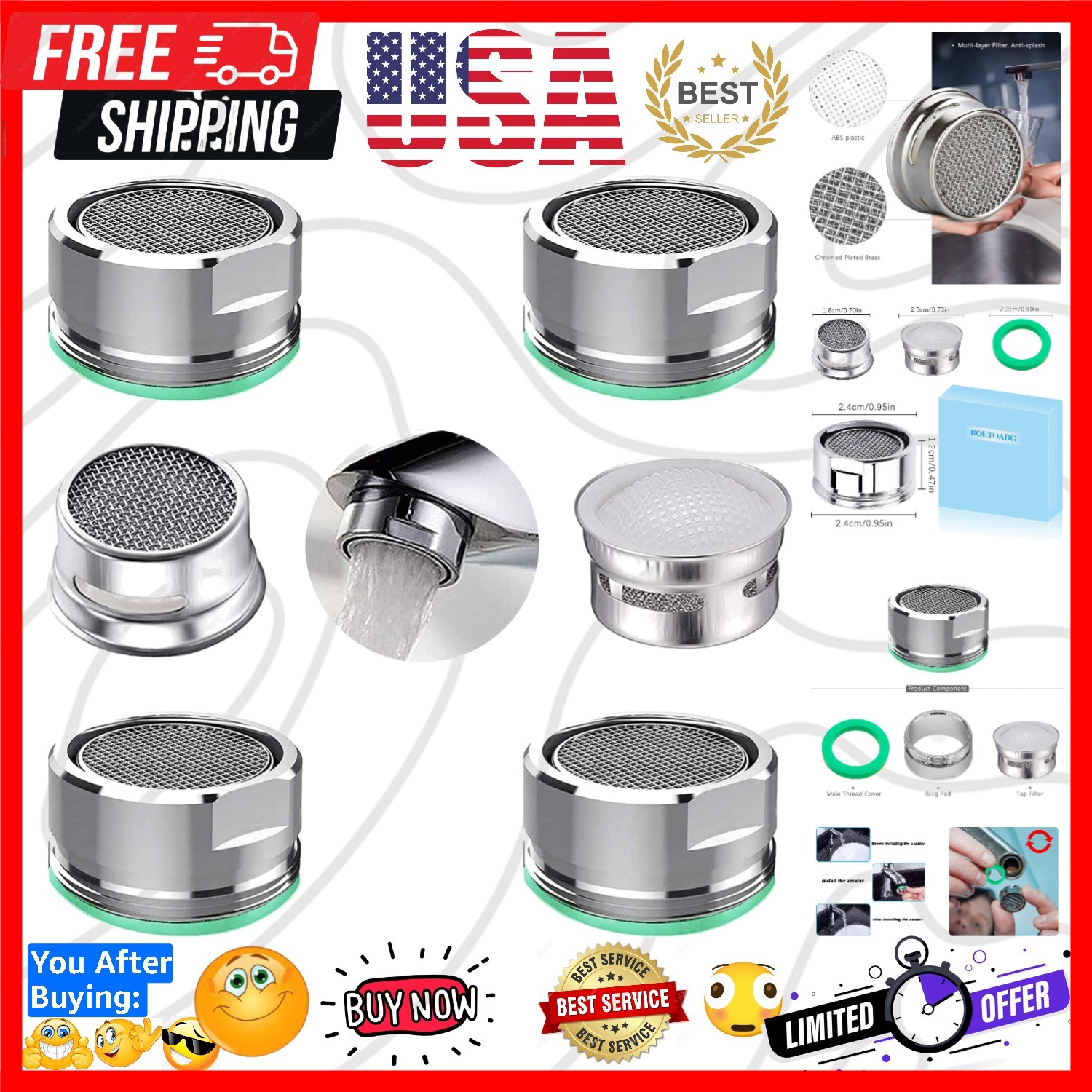 4PCS Faucet Aerator, 2 Packs of Aerator Filter Replacement Parts, With Brass …