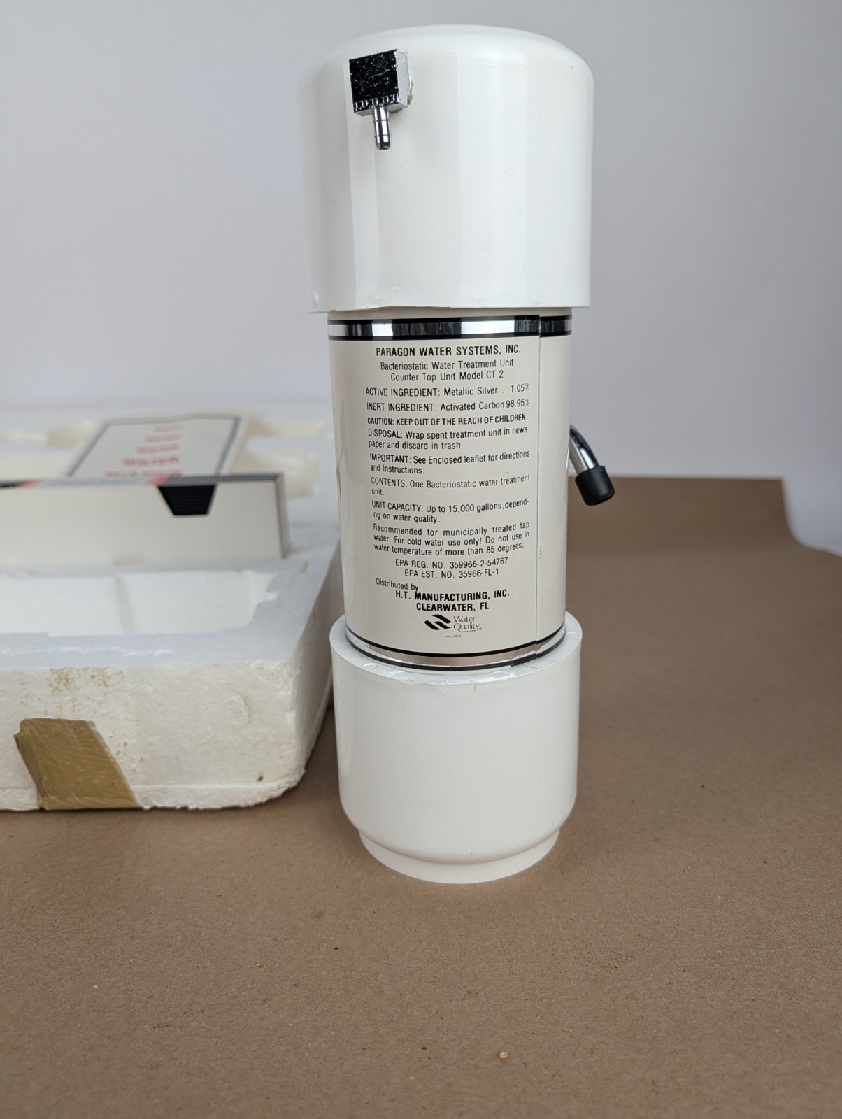 NOS 1989 Paragon CT-2 Water Filter Countertop Water Filter 15,000 Gallon White