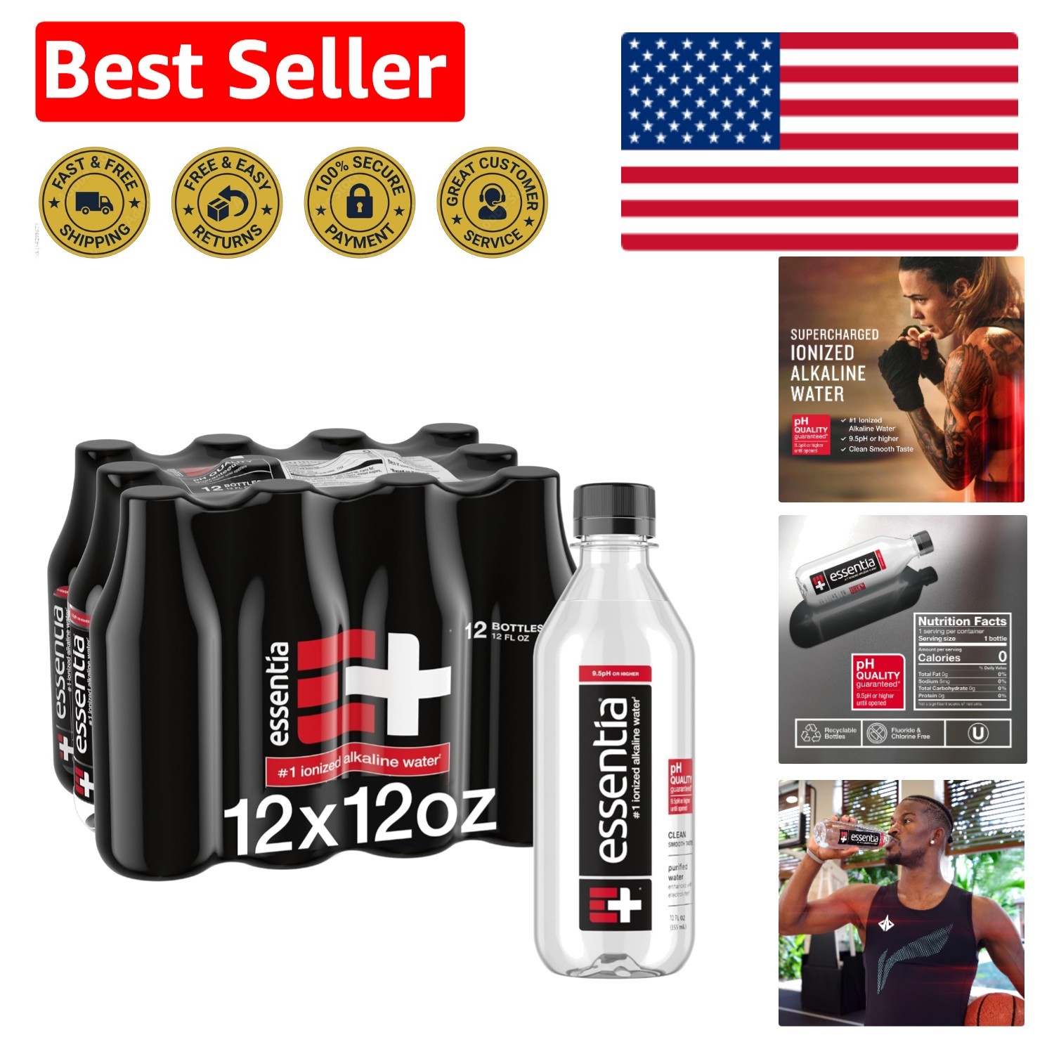 12 Pack of Essentia Ionized Water – High pH Alkaline Hydration, 144 Fl Oz Total