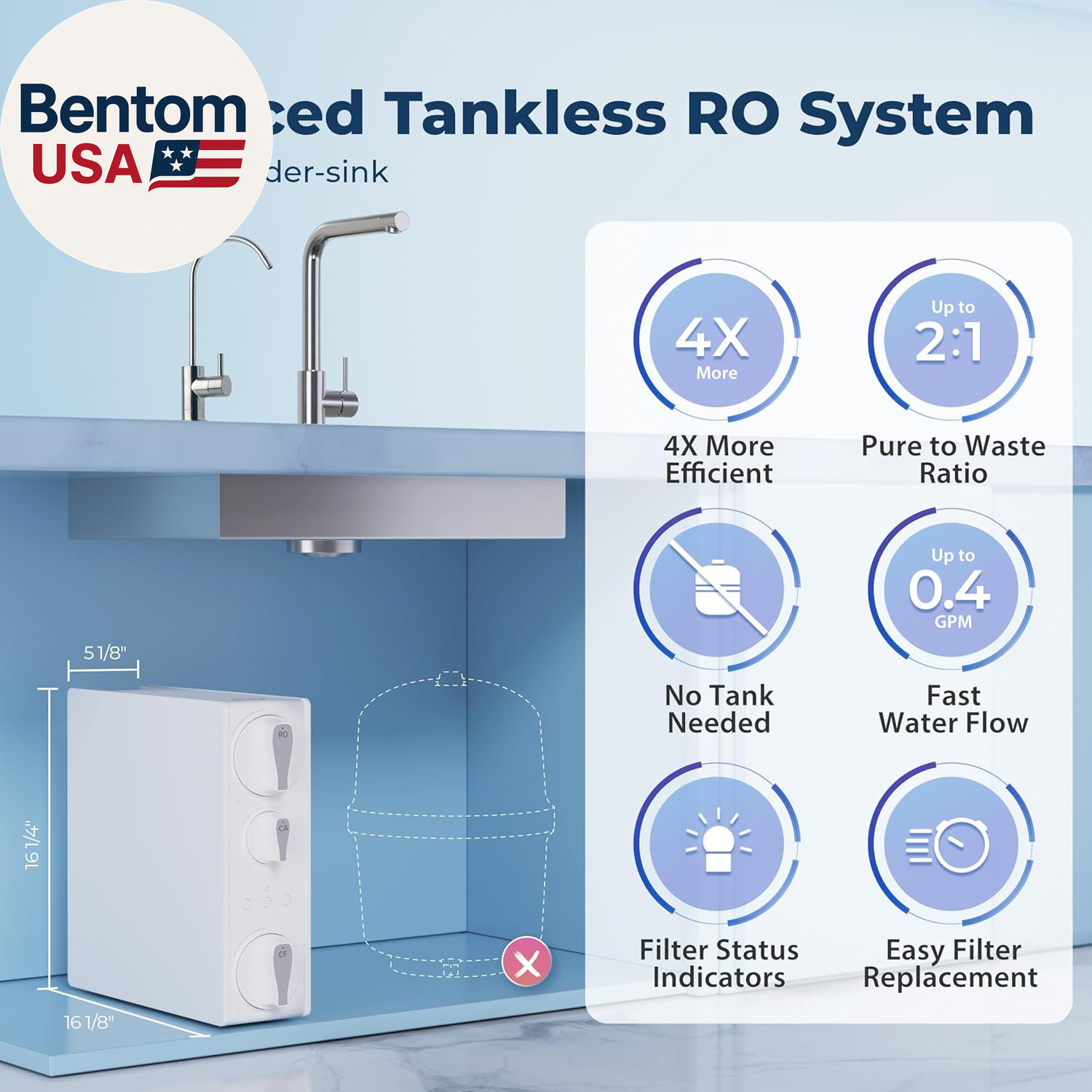 RO500AK-BN Reverse Osmosis Water Filter, NSF 58 Certified, 500 GPD Tankless unde