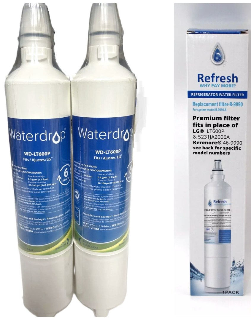 3 pack Refresh Waterdrop Filter R-9990-S LG LT600P & 5231JA2006A Refrigerators