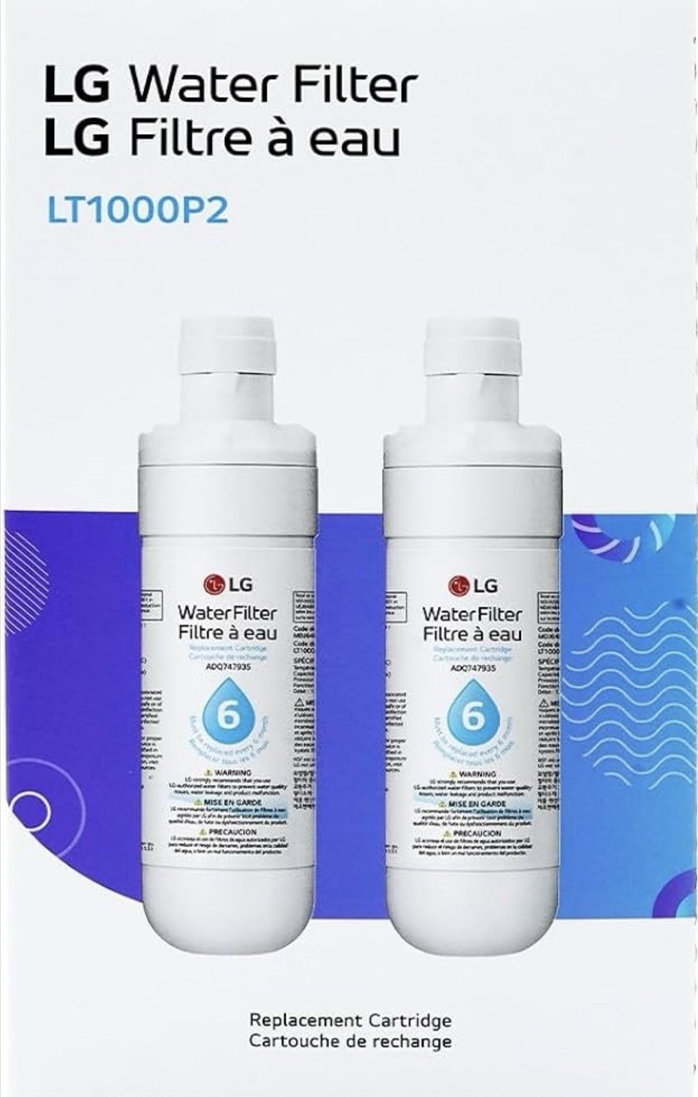 LG LT1000P2 6-Month / 200 Gallon Refrigerator Replacement Water Filter, Reduces