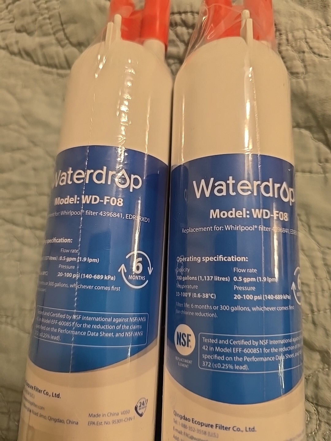 2 NEW Sealed Waterdrop WD-F08 Refrigerator Water Filter For Whirlpool