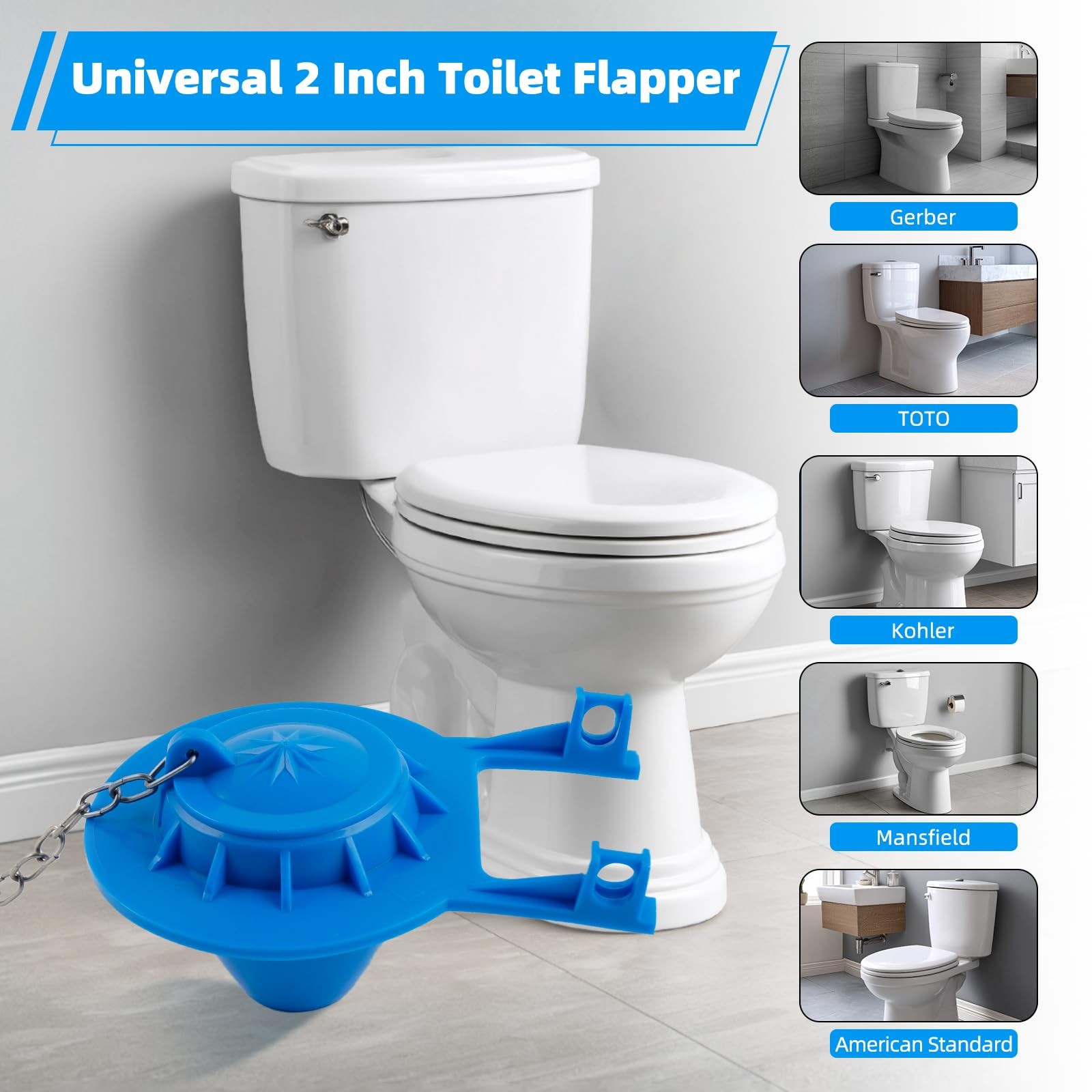 Universal 2-Inch Toilet Flappers Replacement Compatible with Gerber Toto Kohl…