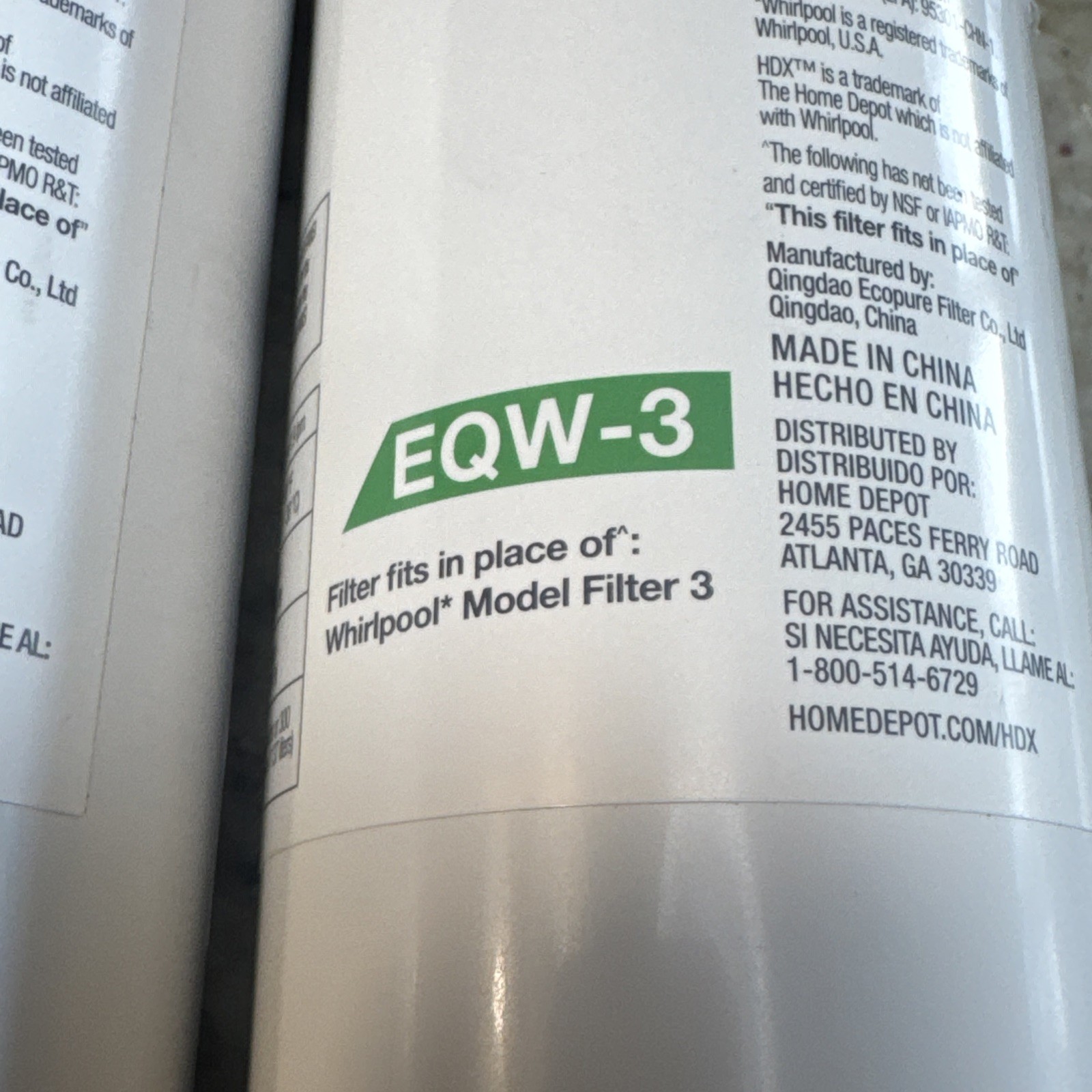 2PK HDX EQW-3 Refrigerator Water Filter Whirlpool Model 3 Replacement 2pk
