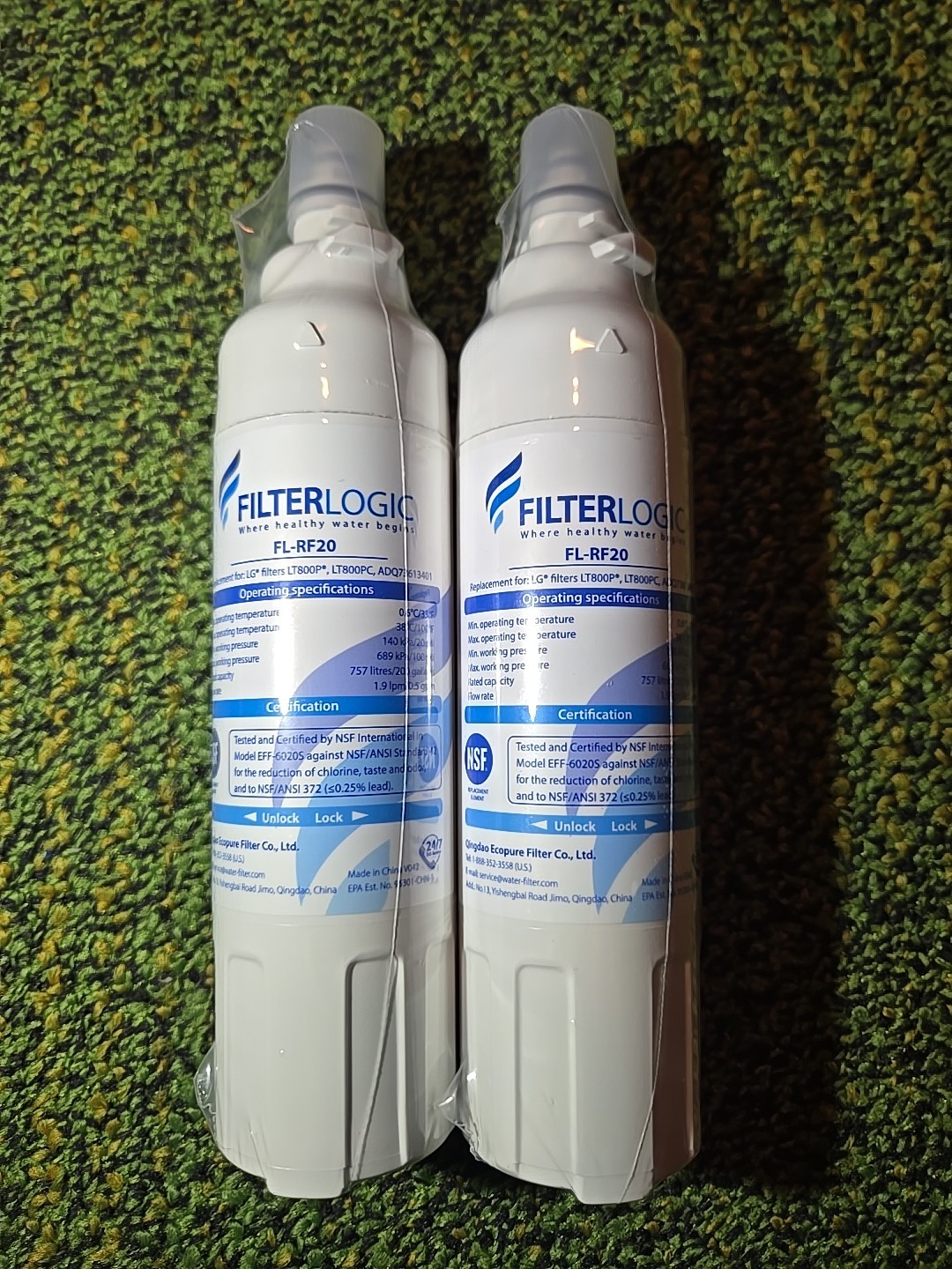 FilterLogic Refrigerator Water Filter , FL-RF20 (2 Pack) – Fits LG LT800P Sealed