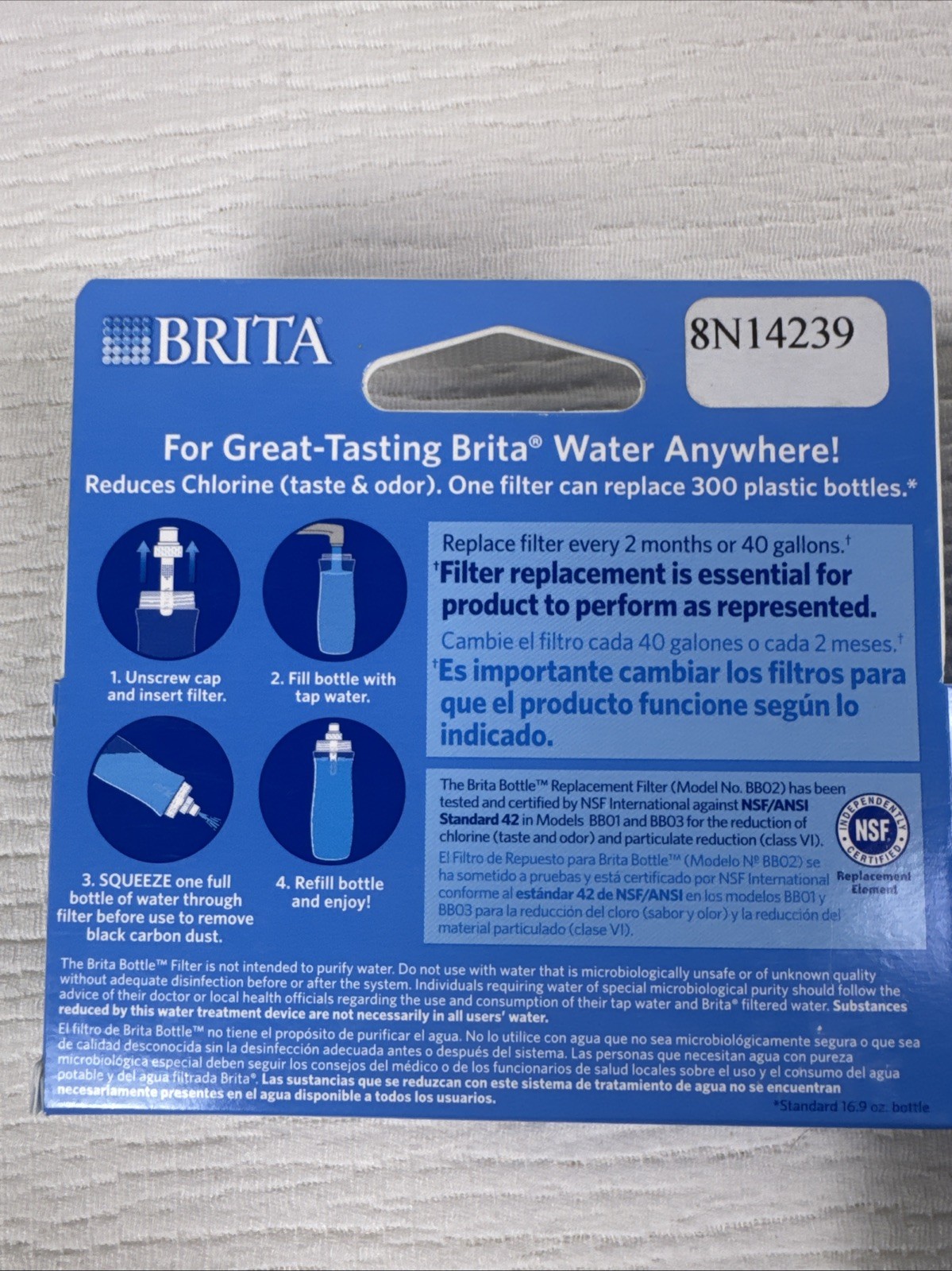 Brita Soft Squeeze Water Bottle Replacement Filters 4 packs of 2 Filters Sealed