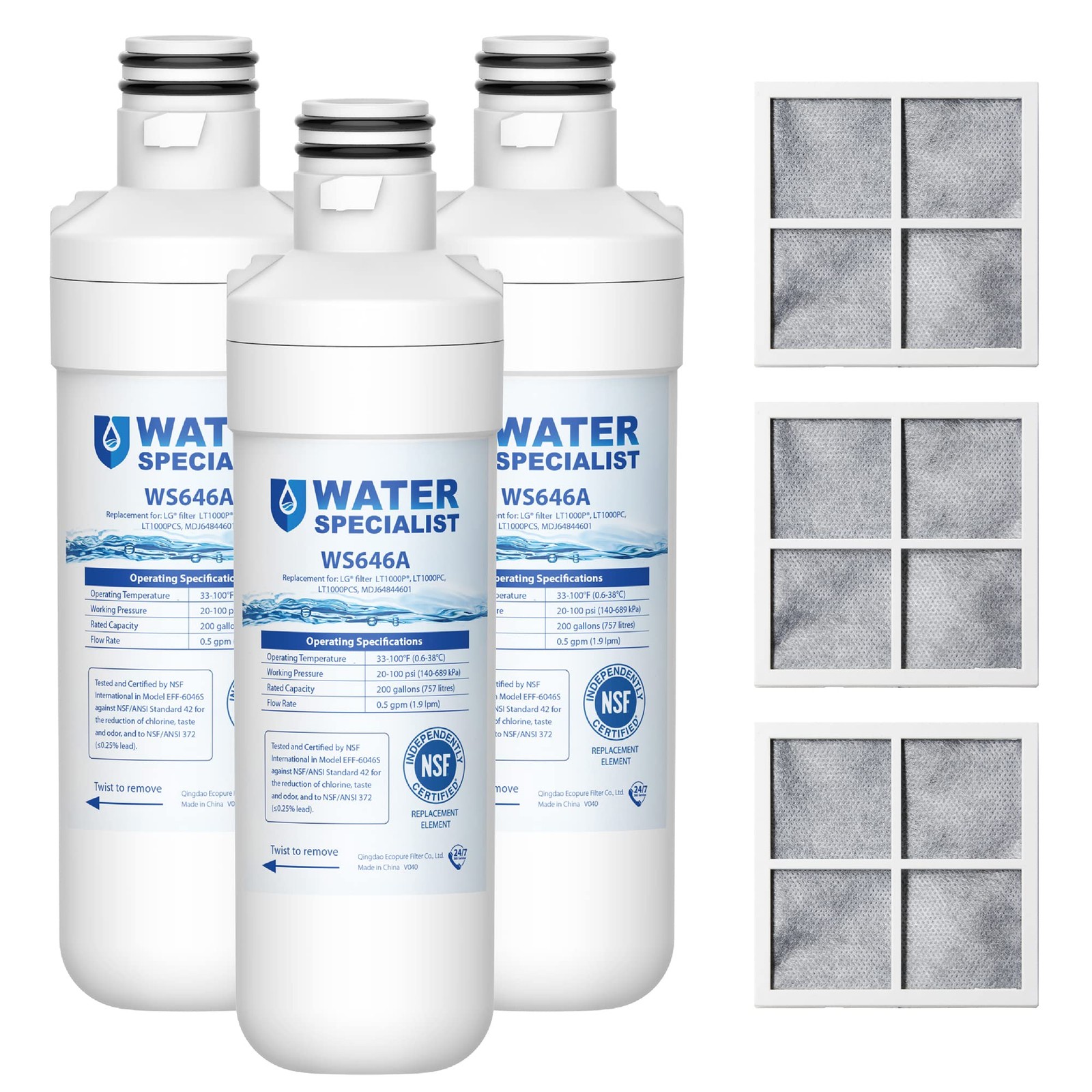 LG LT1000P LT120F Refrigerator Water & Air Filter Combo, 6 Month, 200 Gallon