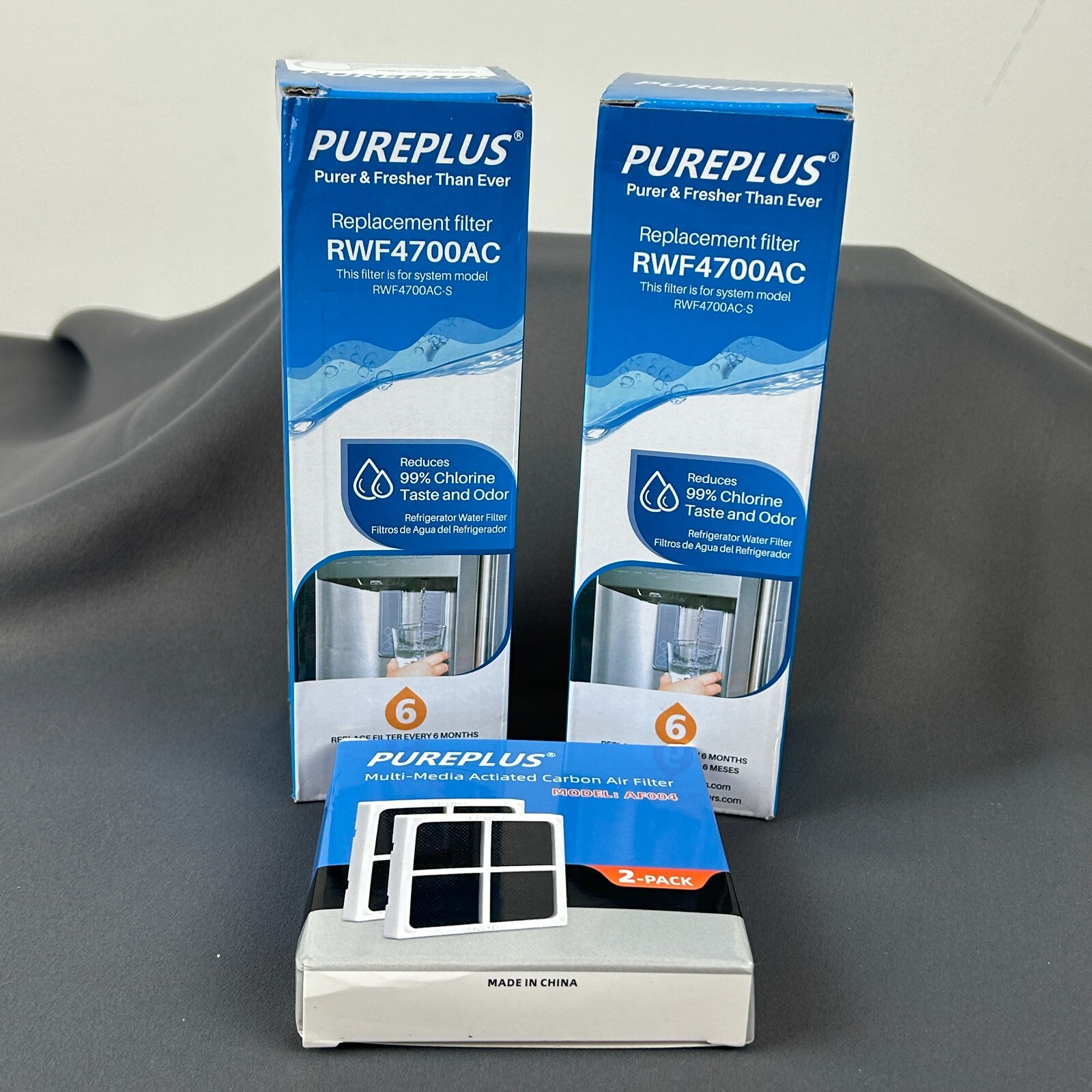 PurePlus RWF4700AC Water Filter 2 Pack And AF004 Carbon Air Filter 3 Pack