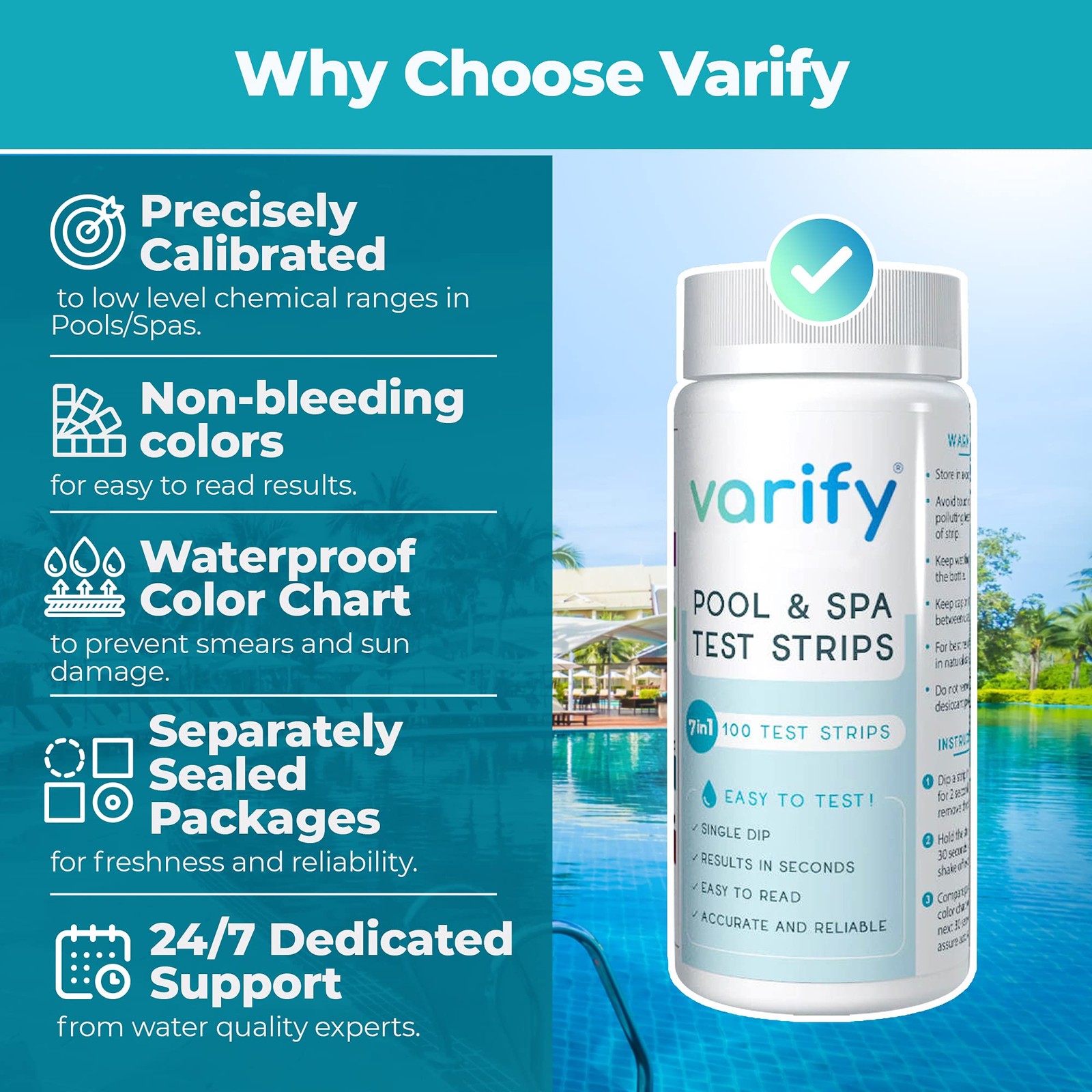 Varify 7 in 1 Pool and Spa Test Strips- Easy to Use Water Testing Kit for…