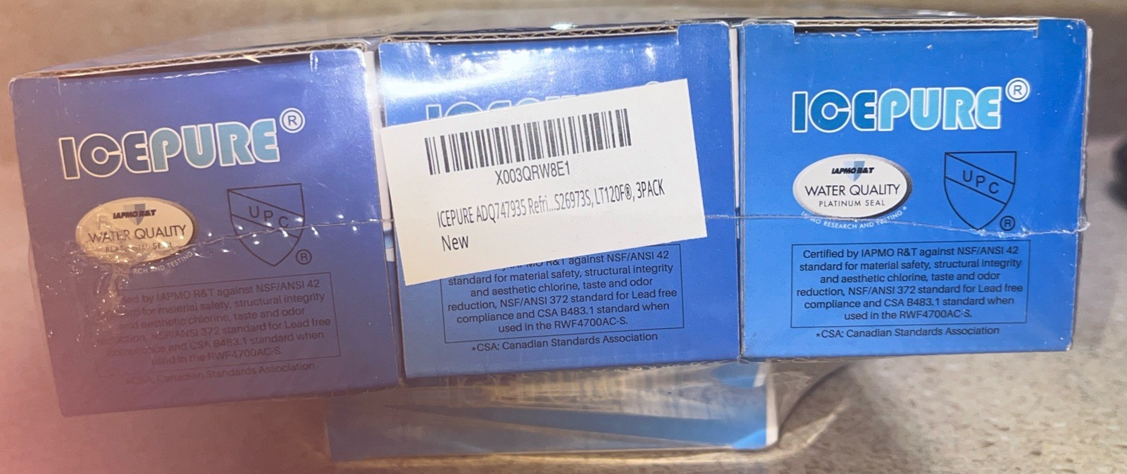 H598~ ICEPURE RWF4700AC Replacement Water Filters w/ Air Filter 3 Pack New