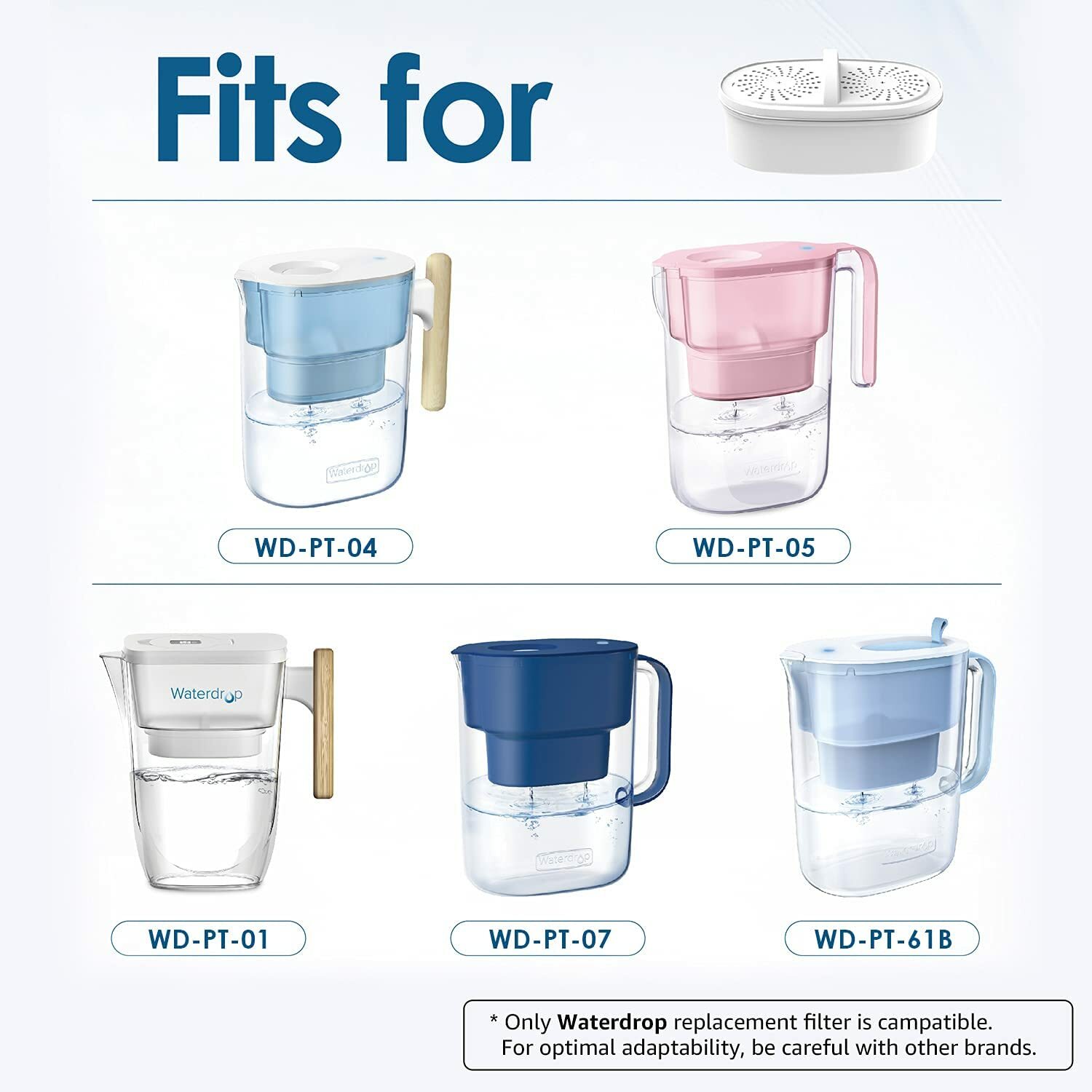 Waterdrop WD-PF-01A Plus Replacement Filters for All Waterdrop Pitcher, 3 packs