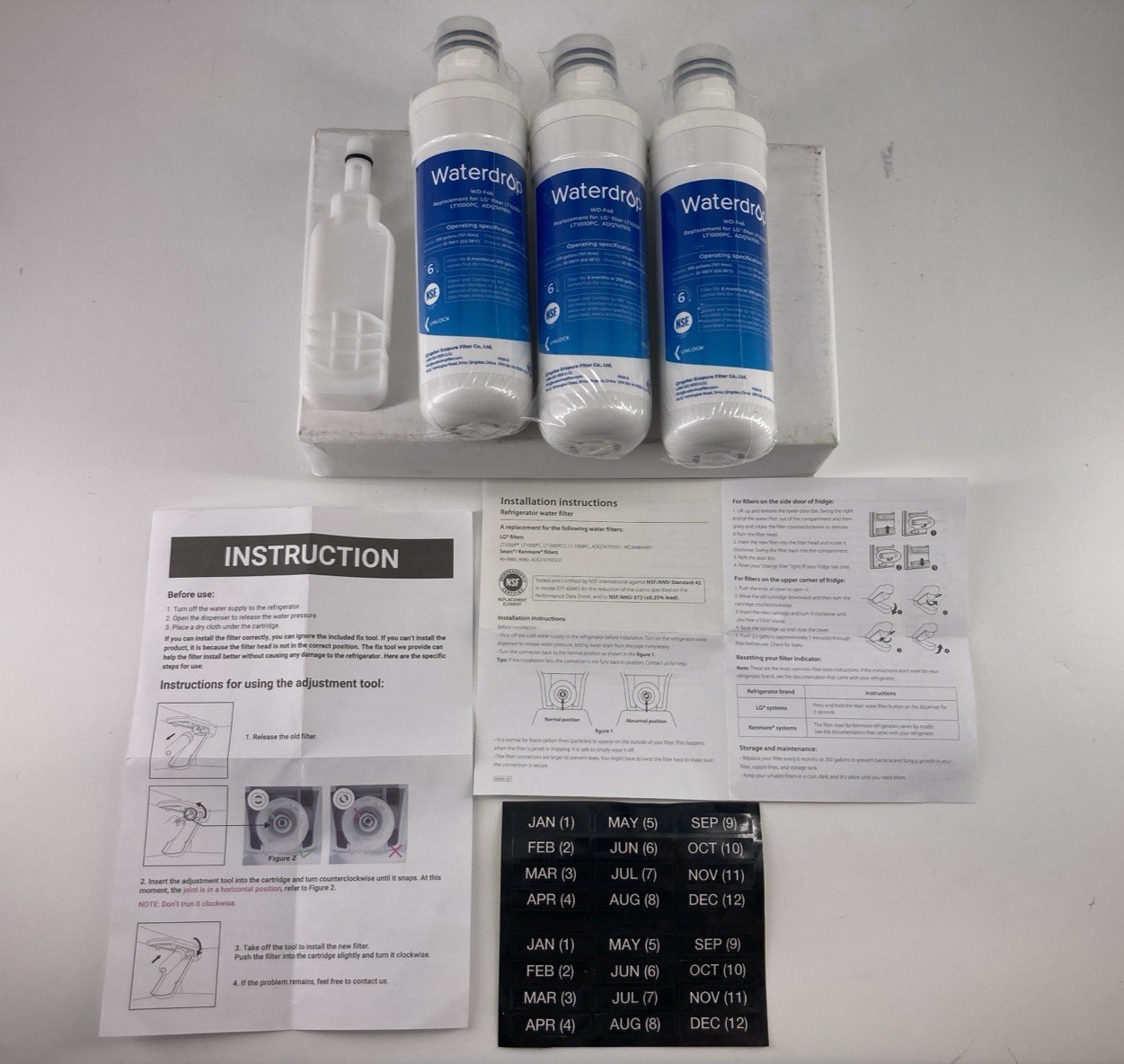 3 pk Waterdrop Water Filters WD-F46 Replacement For LG LT1000P/PC ADQ747935