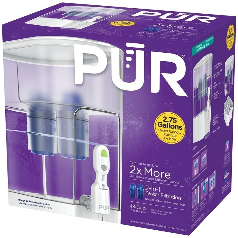 XL 44-Cup Water Filter Dispenser Fast Filtration 2in1 System Reduces Chemicals