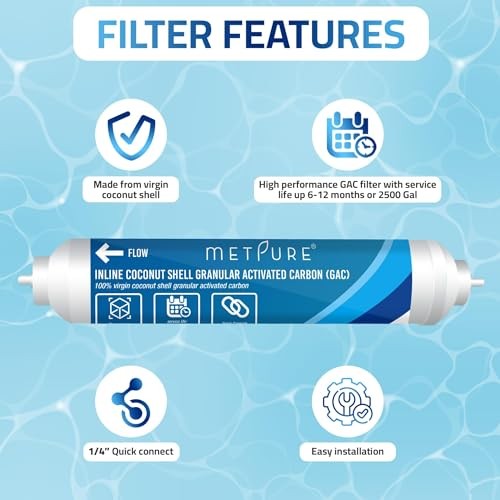 In line Water Filter» x 10″ Coconut Shell Post 1/4″ OD Quick Connect 2 Pack 2