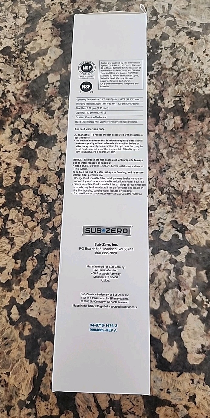 Sub-Zero 4204490 Refrigerator Water Filter Cartridge Replacement 1 Pack OEM